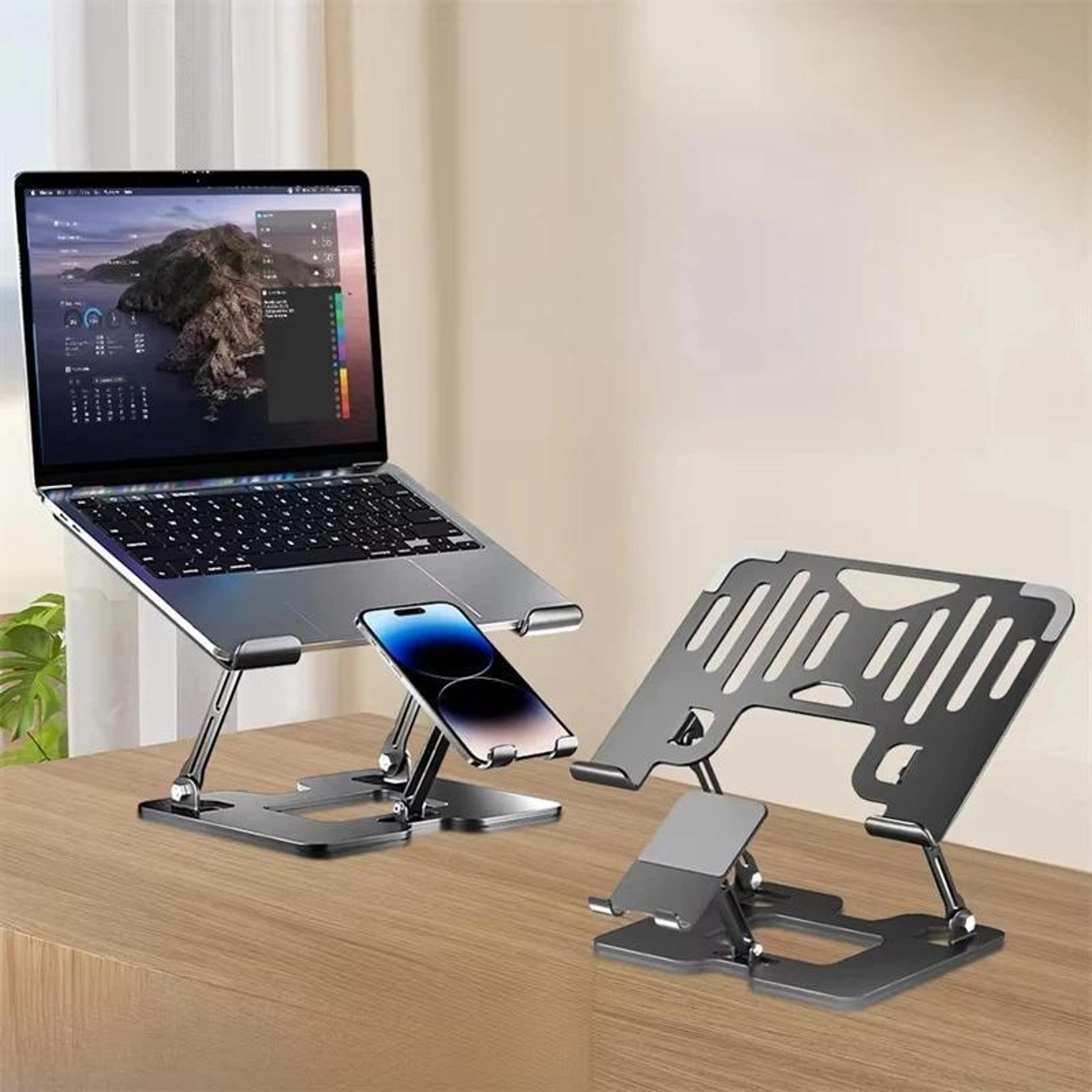 adjustable foldable laptop and tablet stand with phone holder