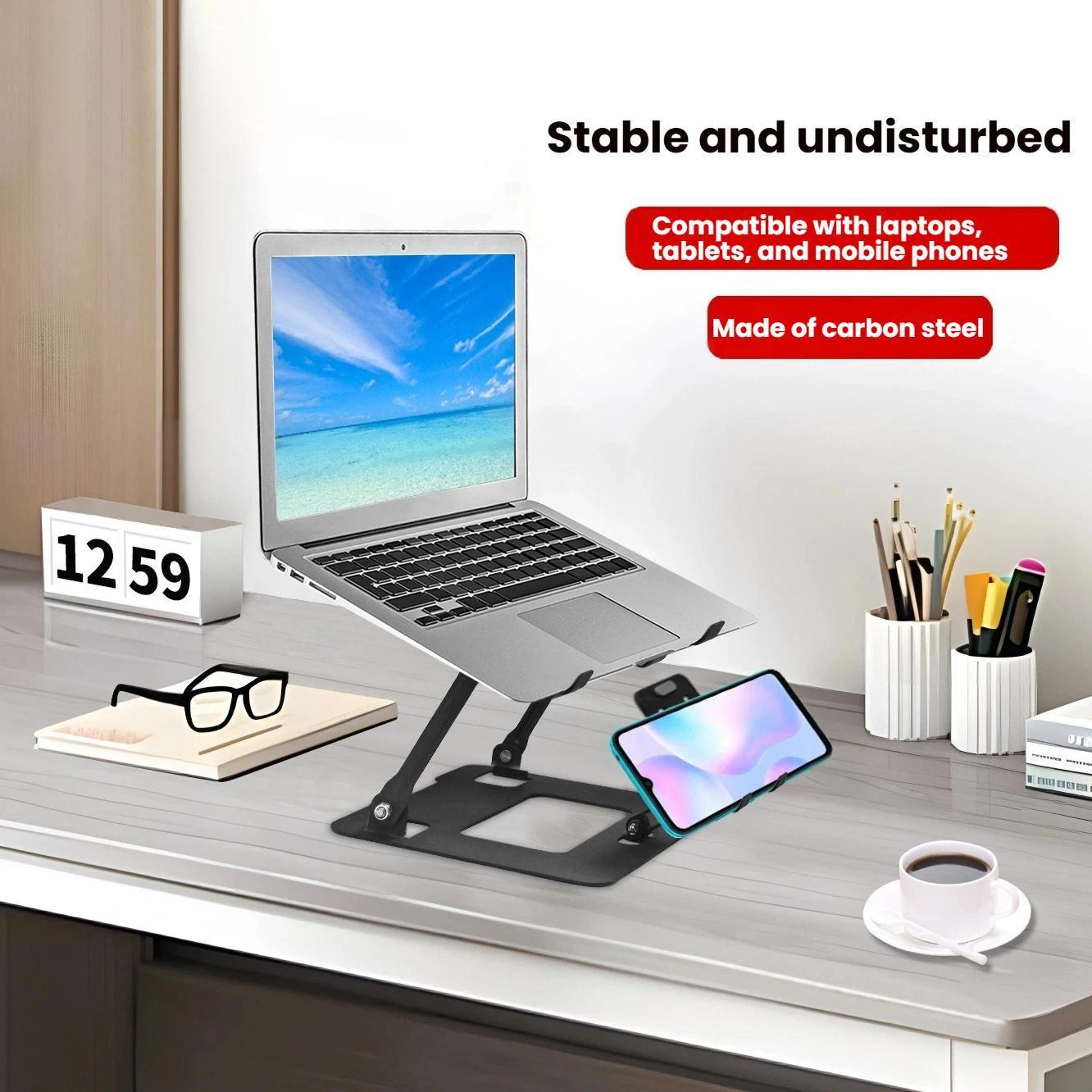 Adjustable Foldable Laptop Stand With Phone Holder 2