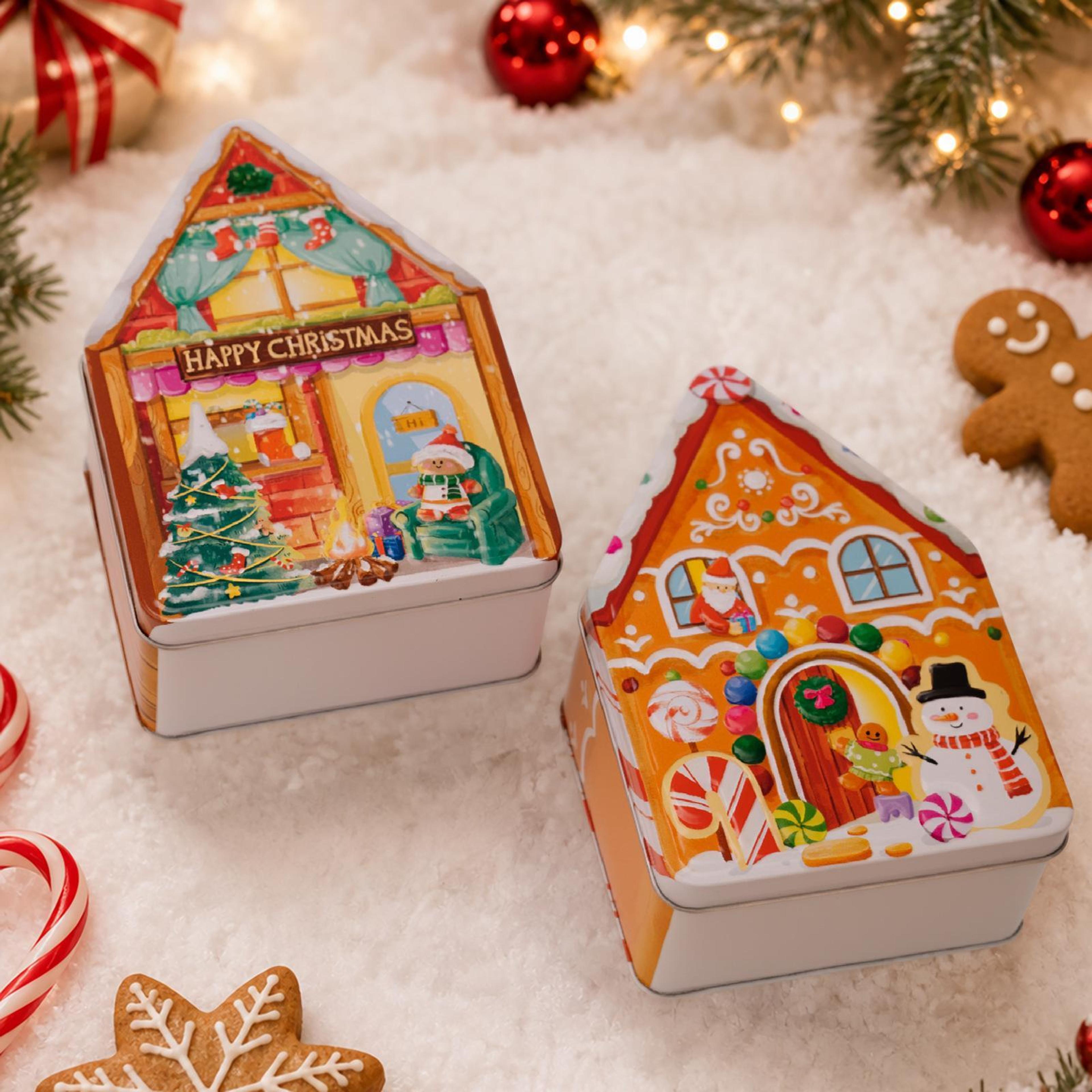 Christmas Gingerbread House Tin Storage Box For Cookies Candy And Gifts 2