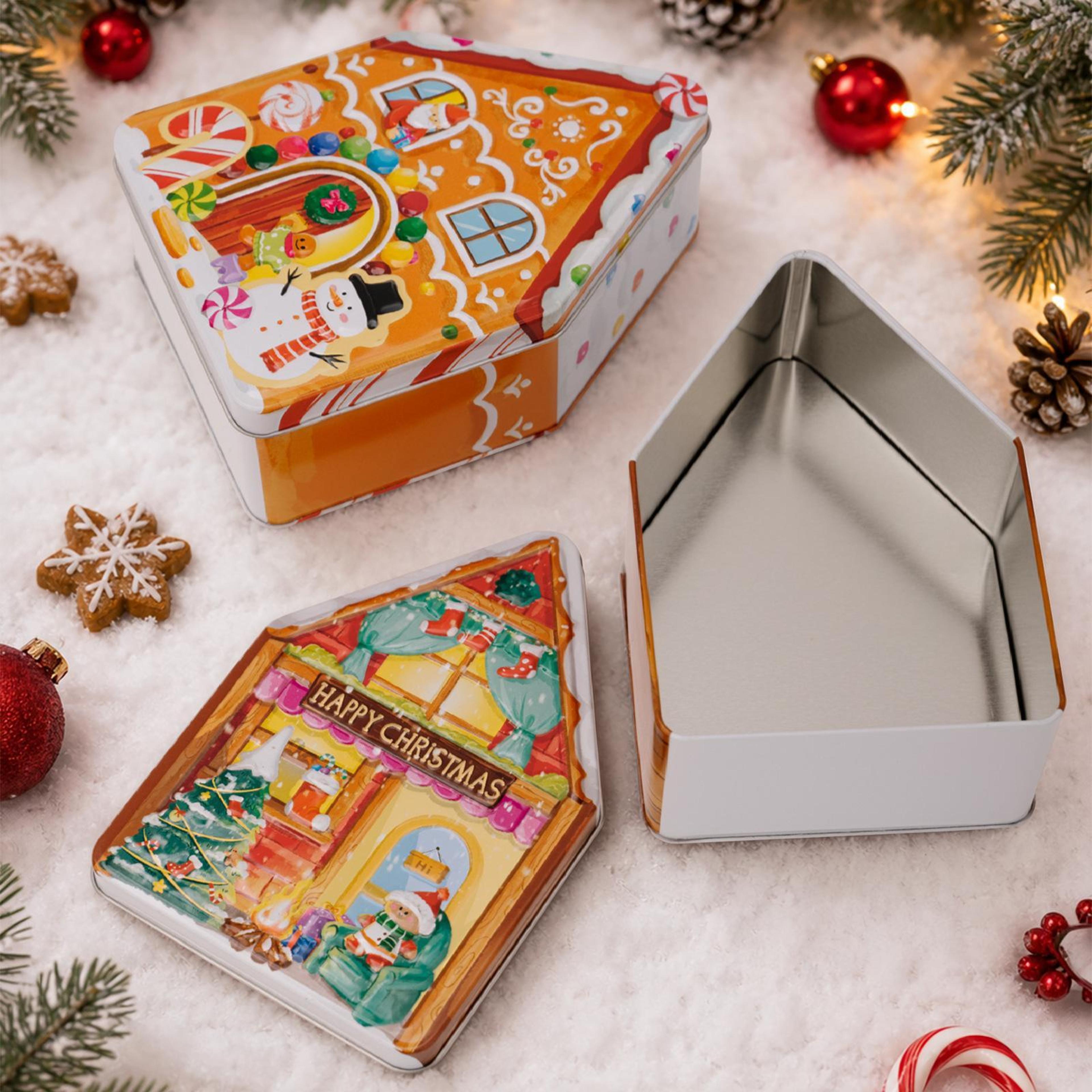 Christmas Gingerbread House Tin Storage Box For Cookies Candy And Gifts 3