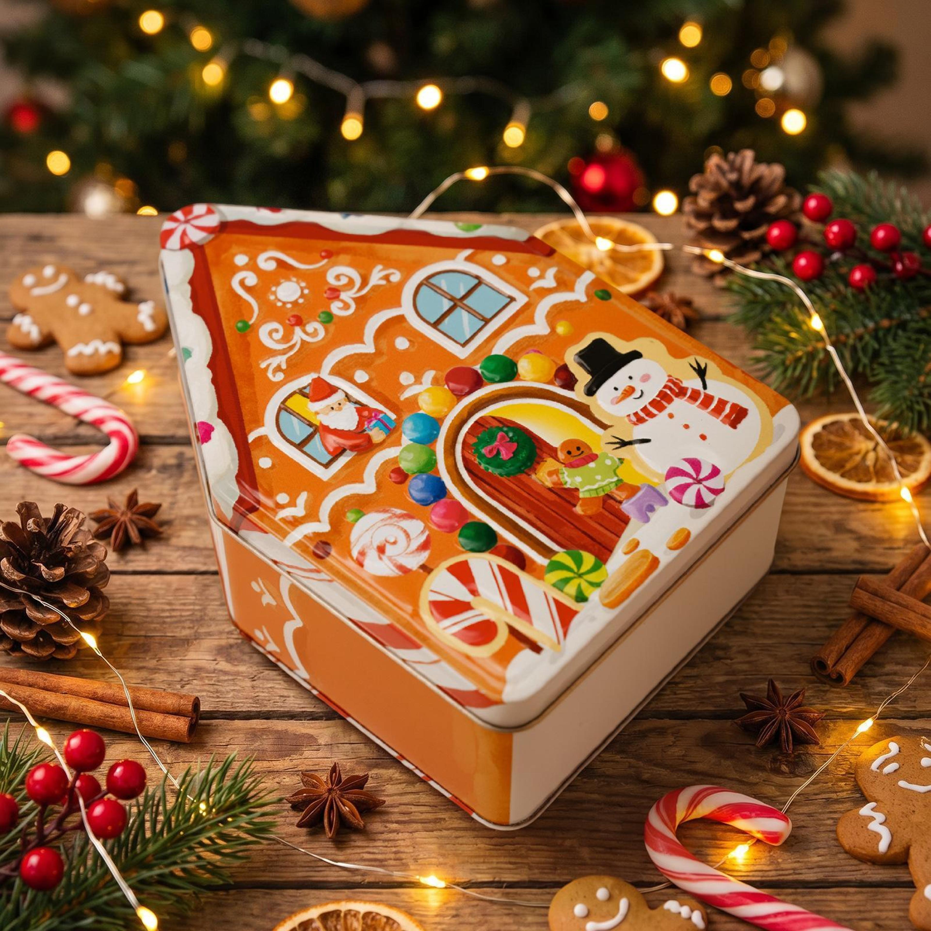 Christmas Gingerbread House Tin Storage Box For Cookies Candy And Gifts 5