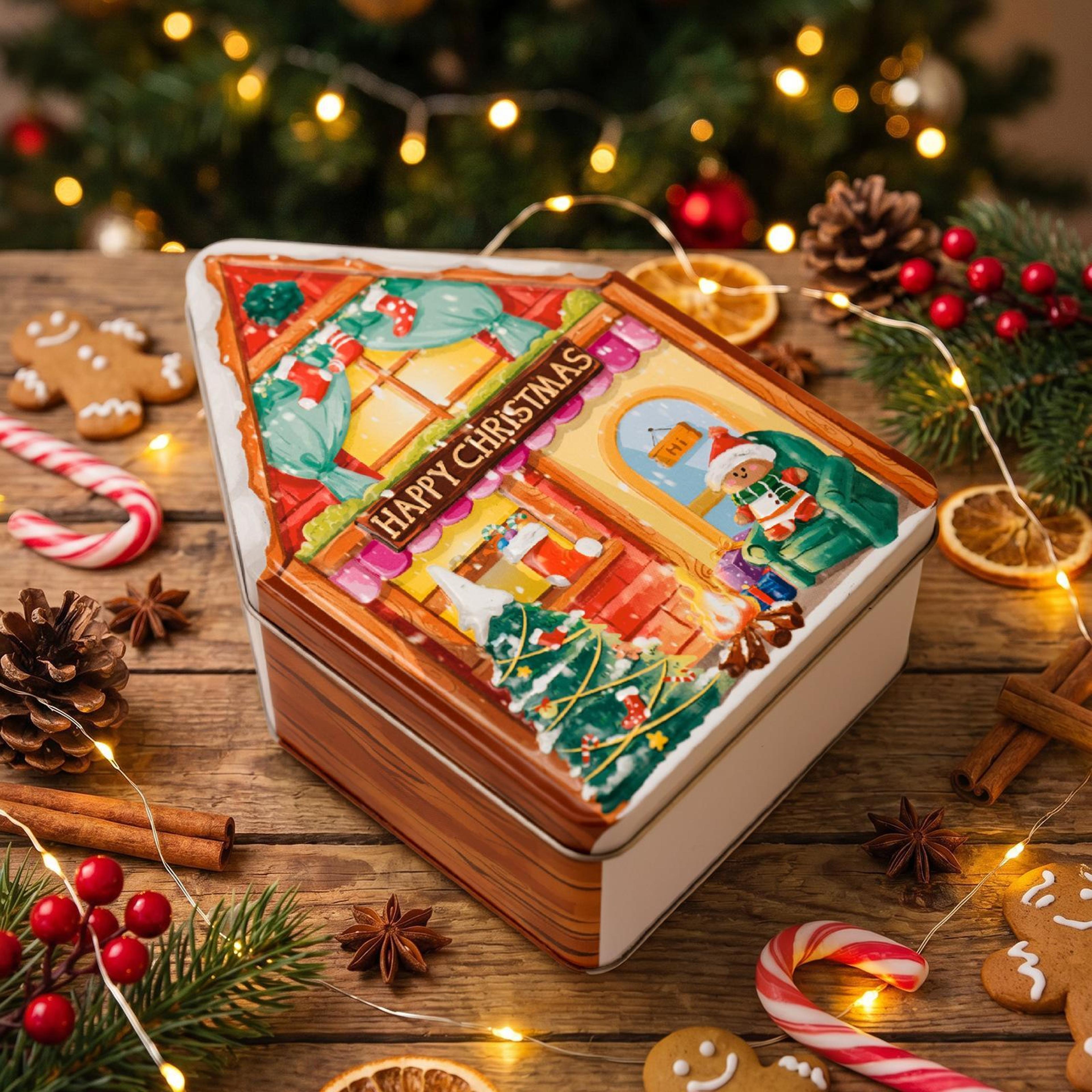 Christmas Gingerbread House Tin Storage Box For Cookies Candy And Gifts 4
