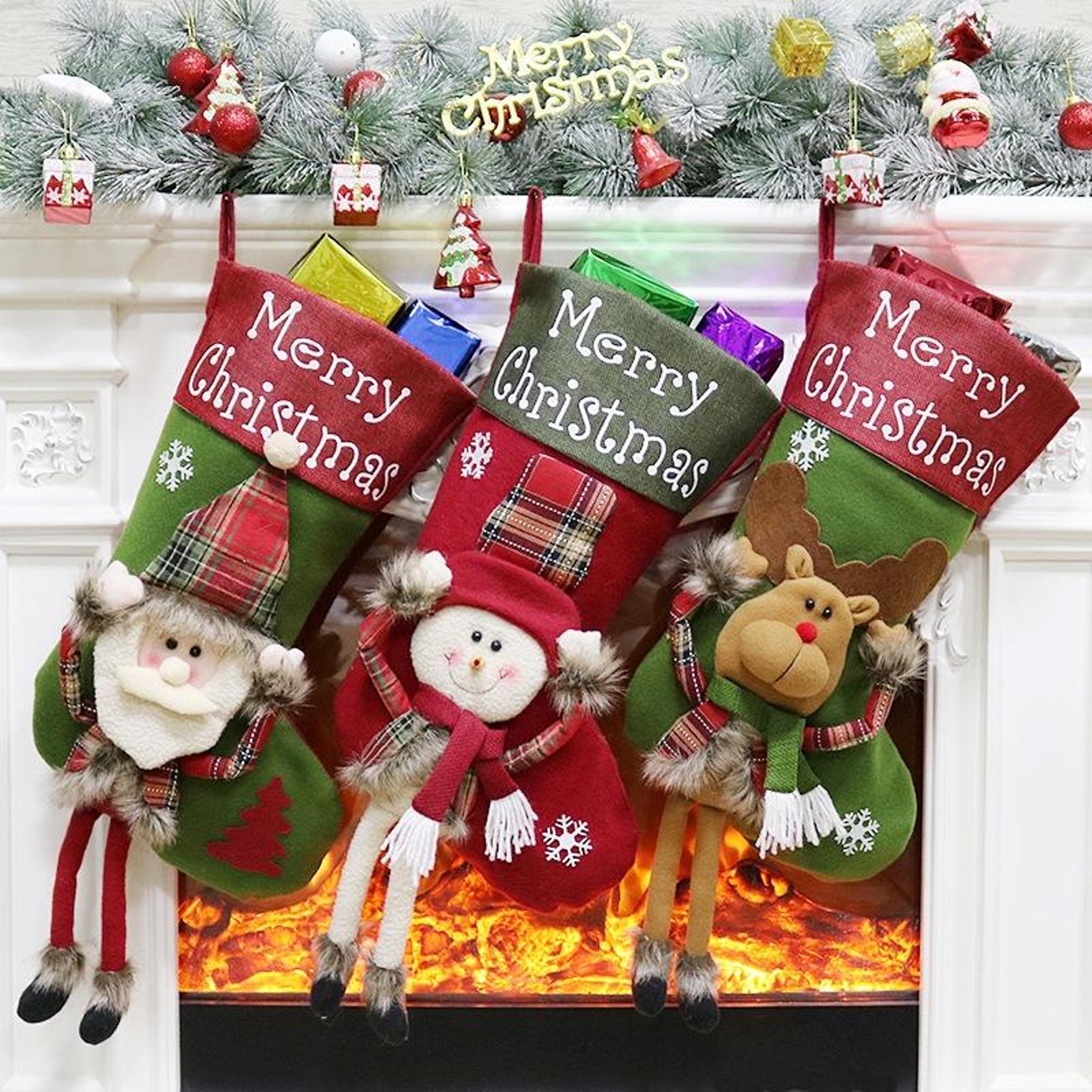 christmas stocking ornament with merry christmas design and gift bag style