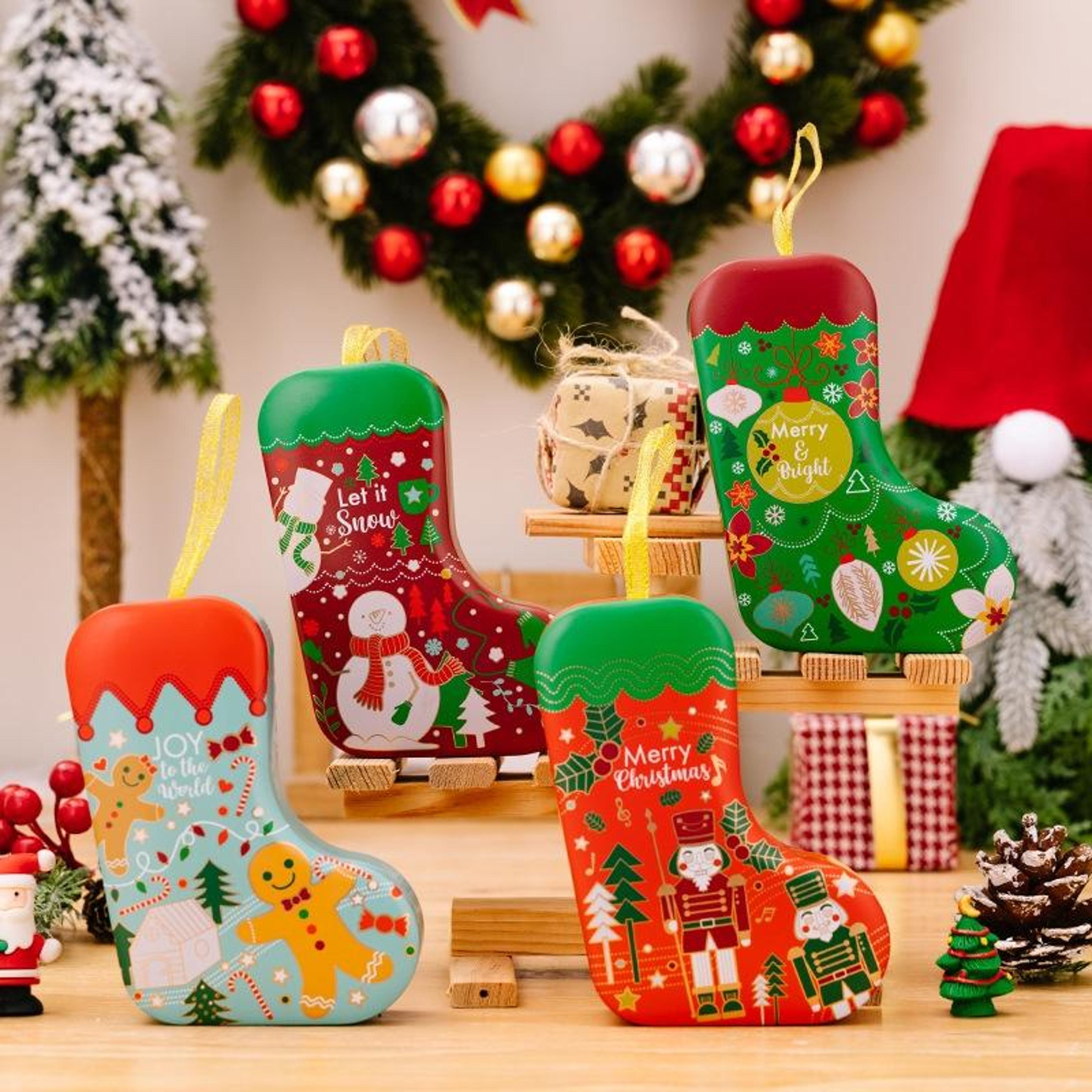 christmas stocking shaped tinplate gift box ornament