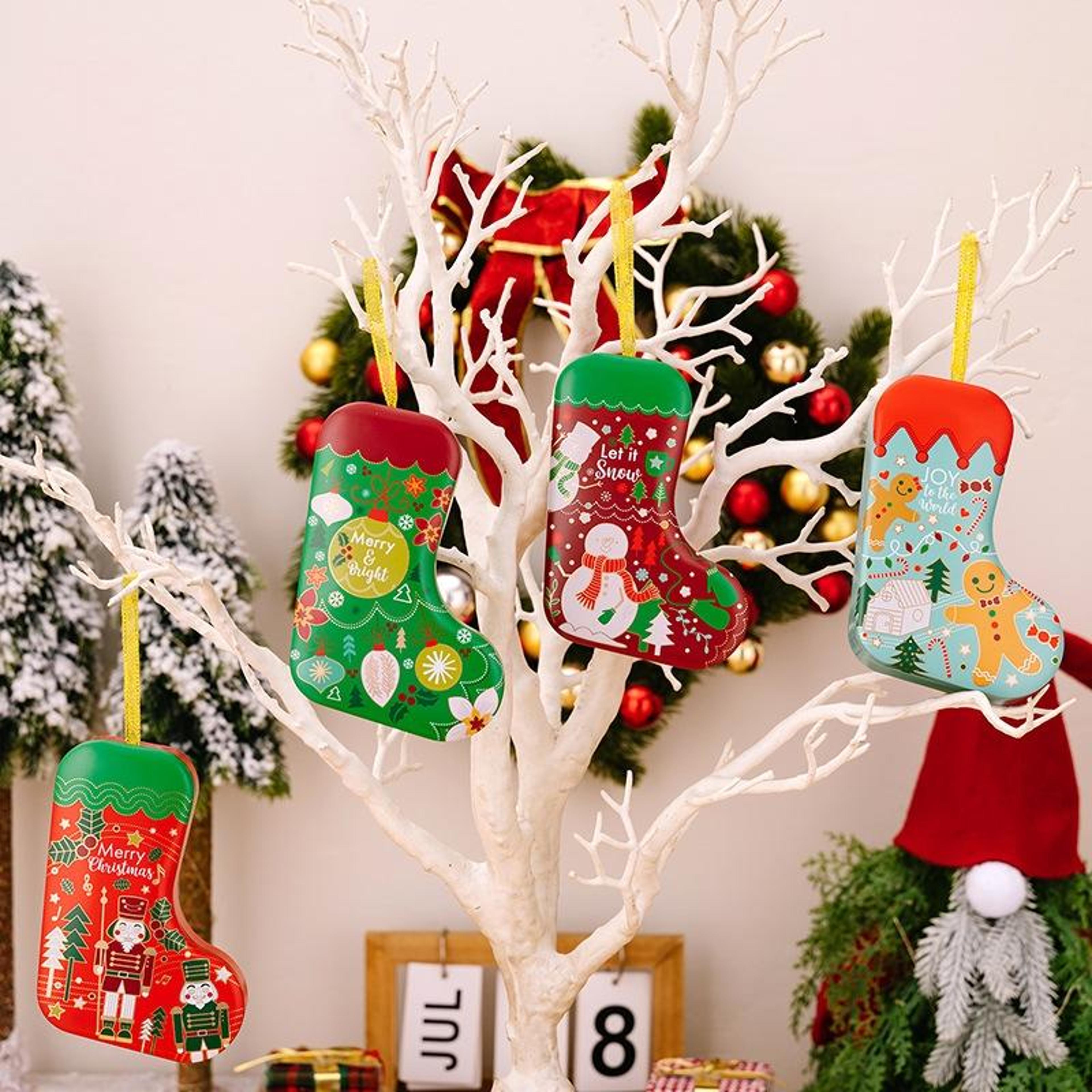 Christmas Stocking Shaped Tinplate Gift Box Ornament 7