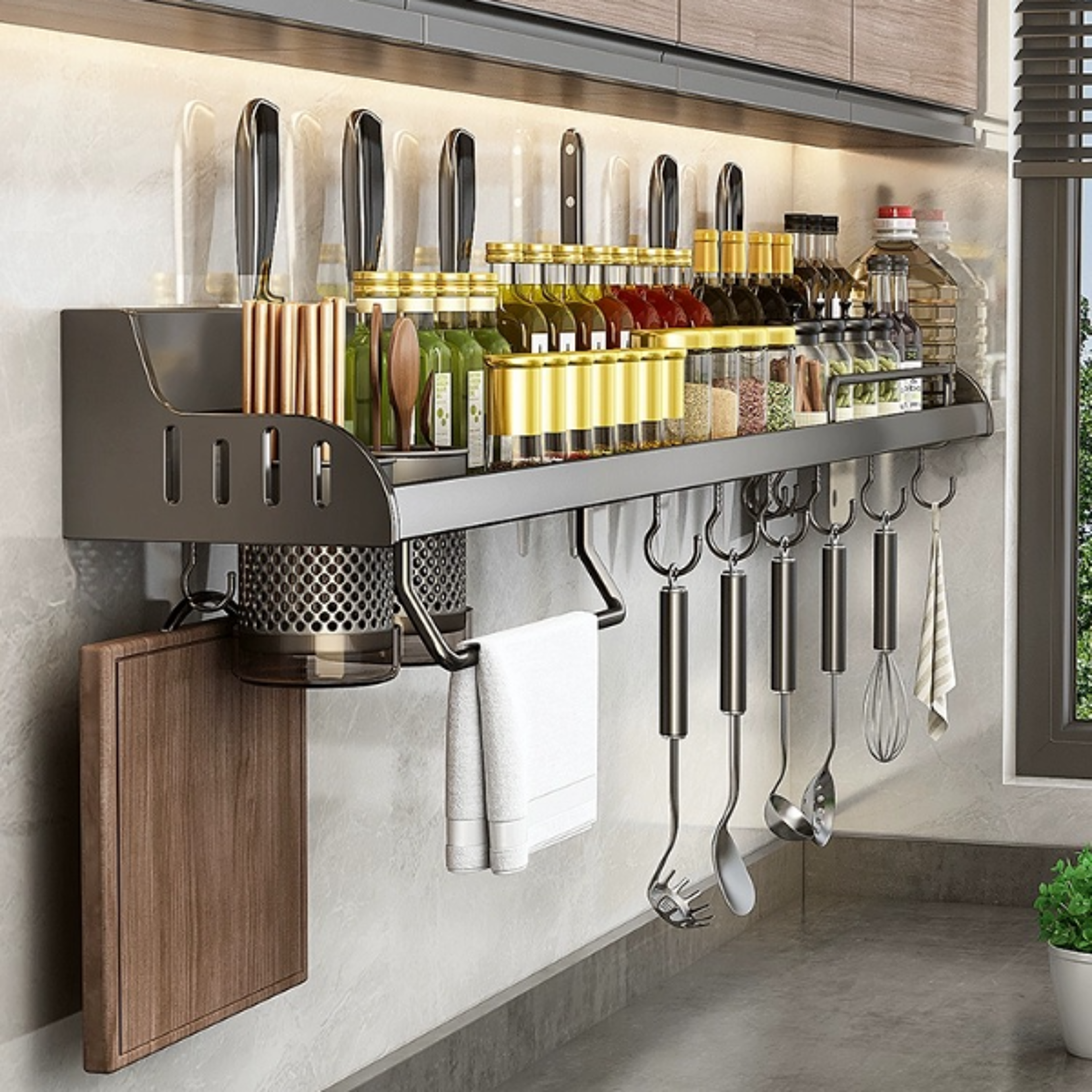 kitchen spice storage knives holder knife stand spice rack organizer knives holder spoon and chopsticks rest hanging