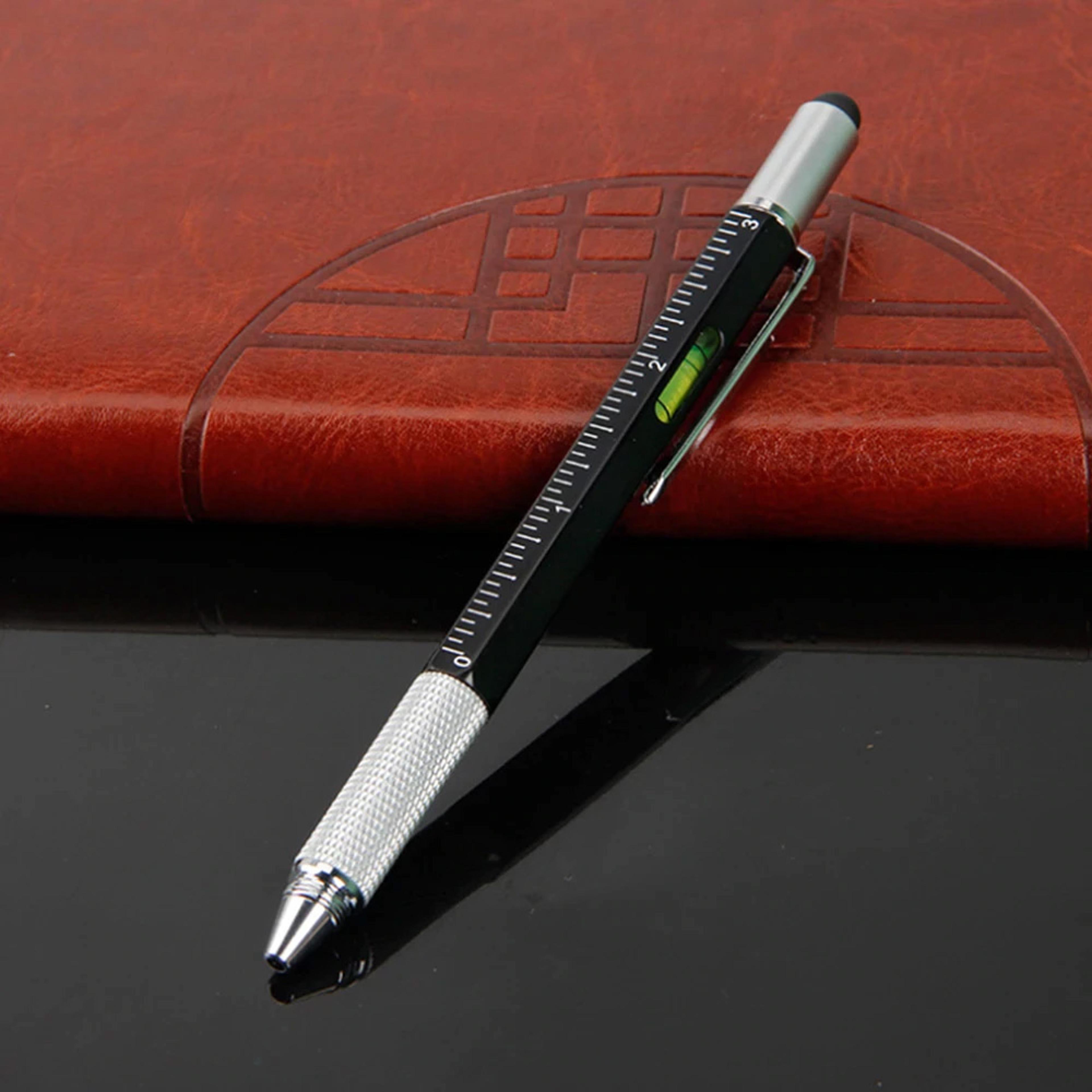 6 in 1 multi-functional stylus metal ruler pen with level & screwdriver