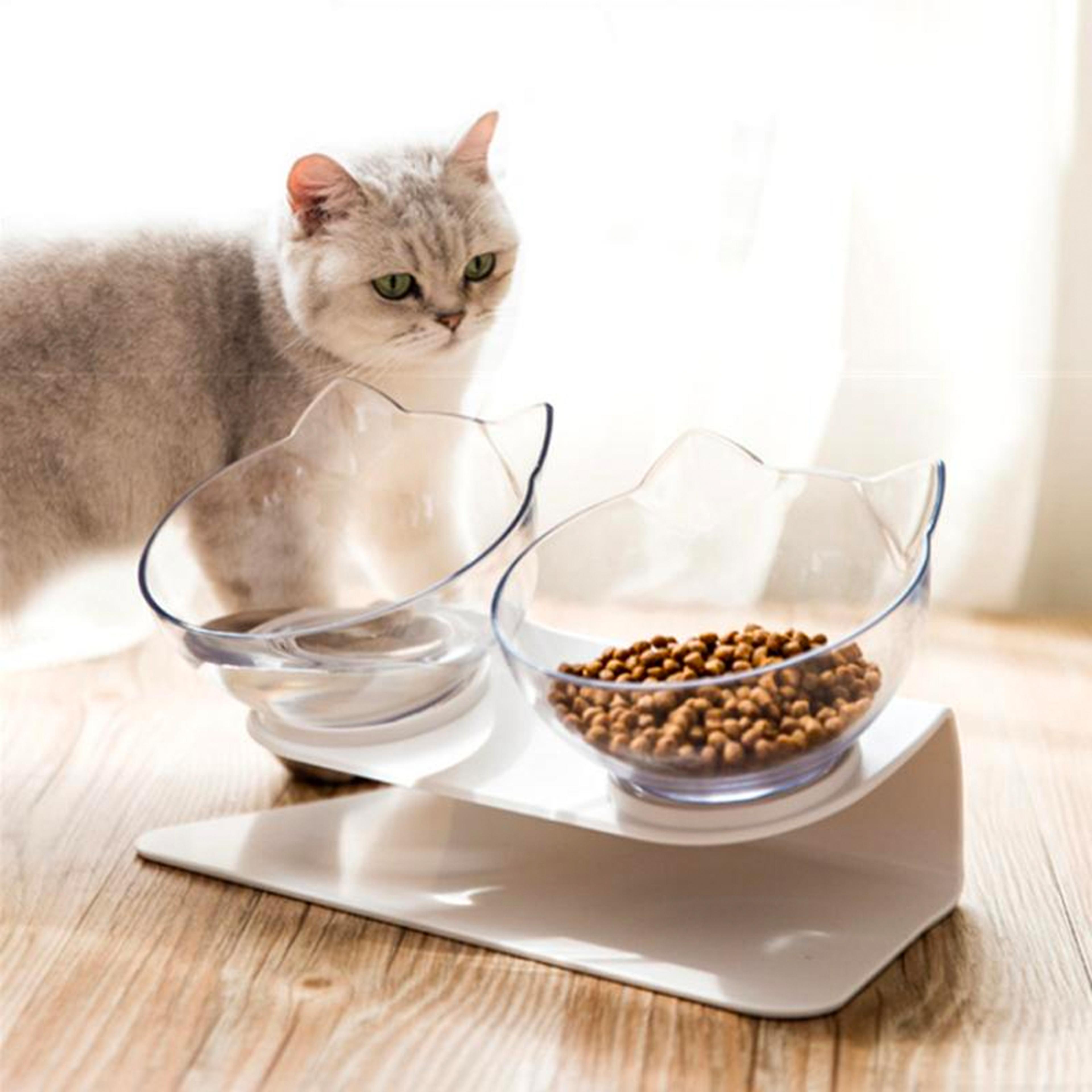 anti-vomiting orthopedic cat bowl for food & water, plastic material