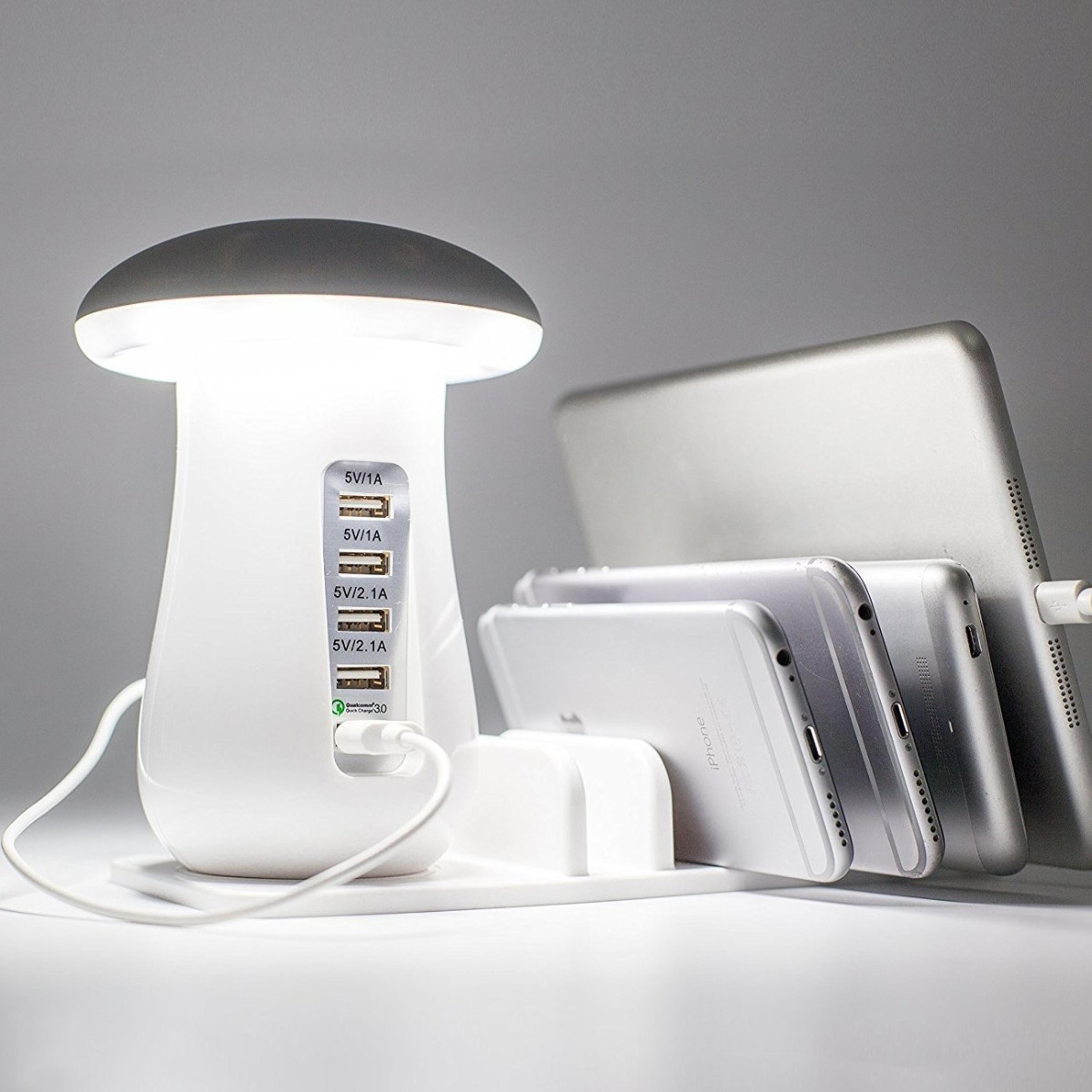 portobello charging station lamp, led mushroom shape desk lamp with 5 usb ports