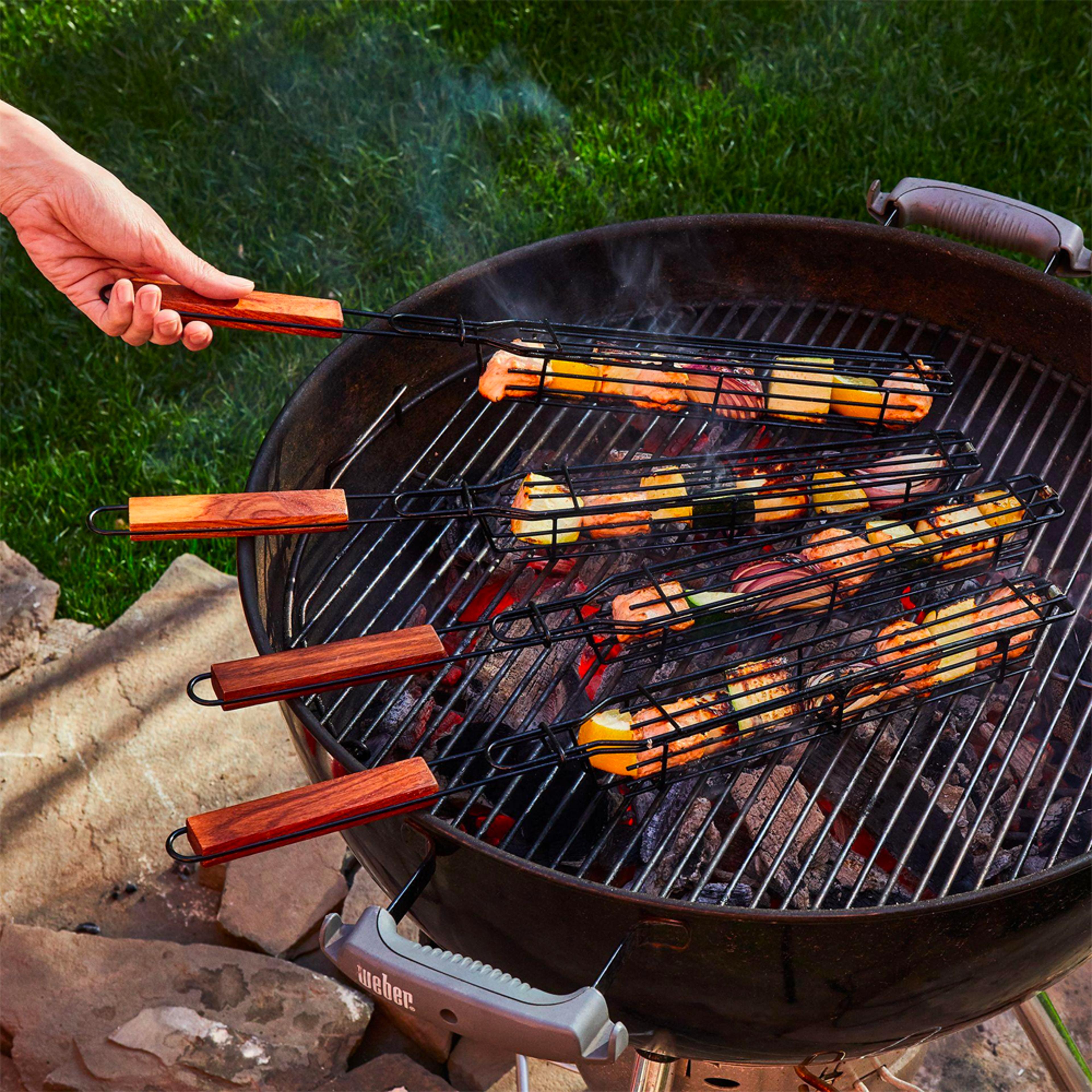 non-stick slim kabob grilling baskets for outdoor grill
