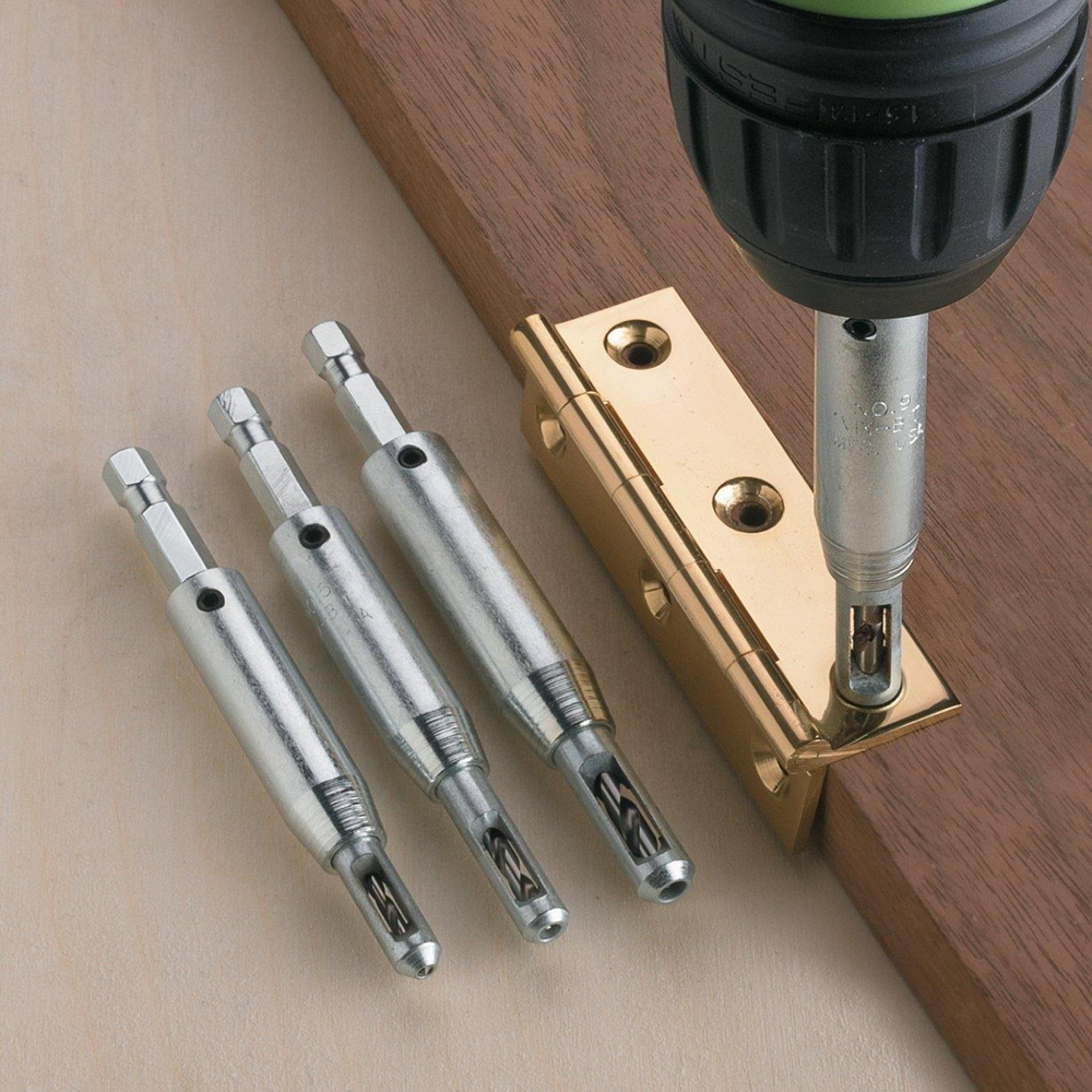 self-centering hinge drill bits