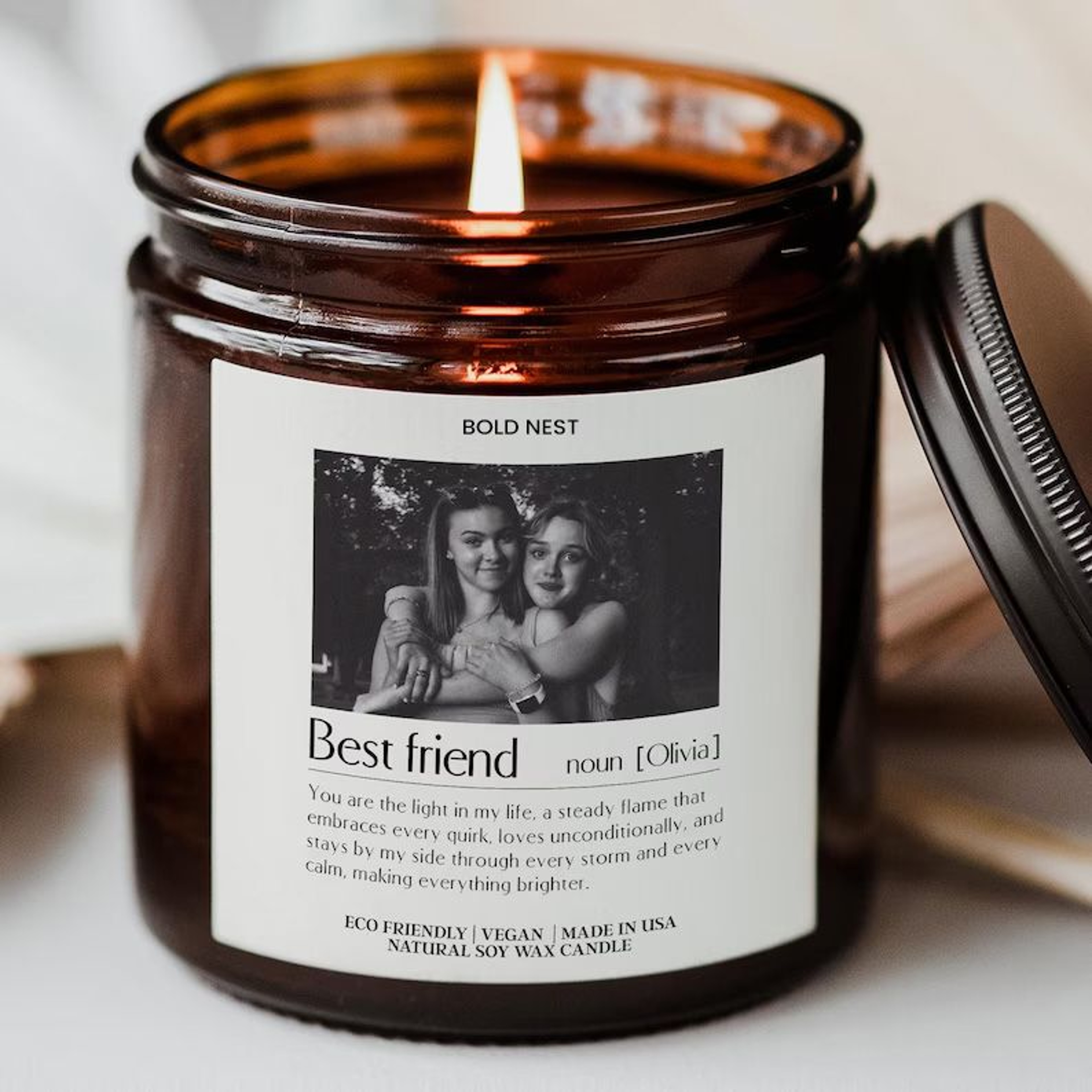 Personalized Best Friend Photo Candle Custom Friendship Birthday Gift For Bestie Couples Decor Cand