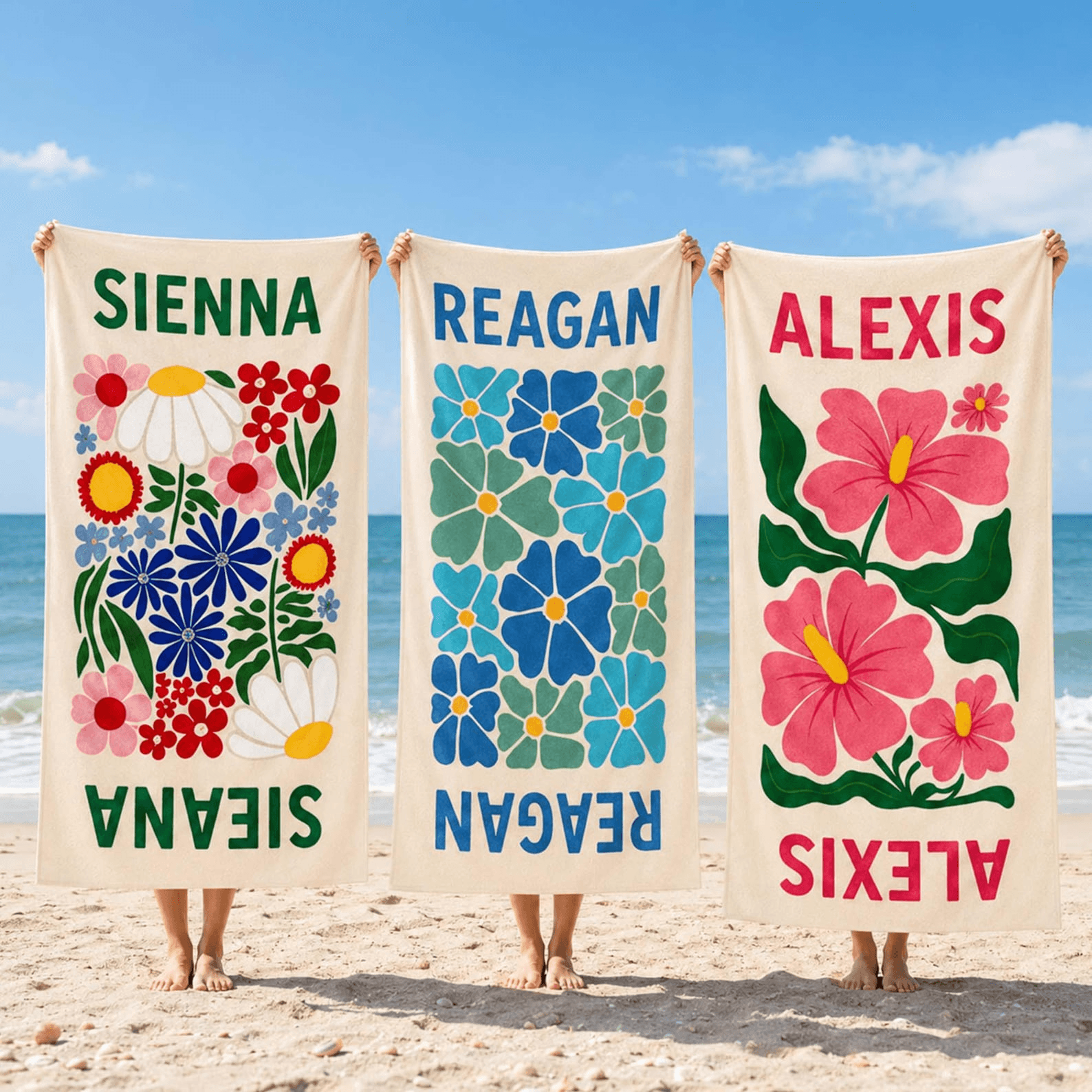 Retro Flower Personalized Beach Towel With Name  Custom Pool Towel For Girls Vacations  Summer Fun 2