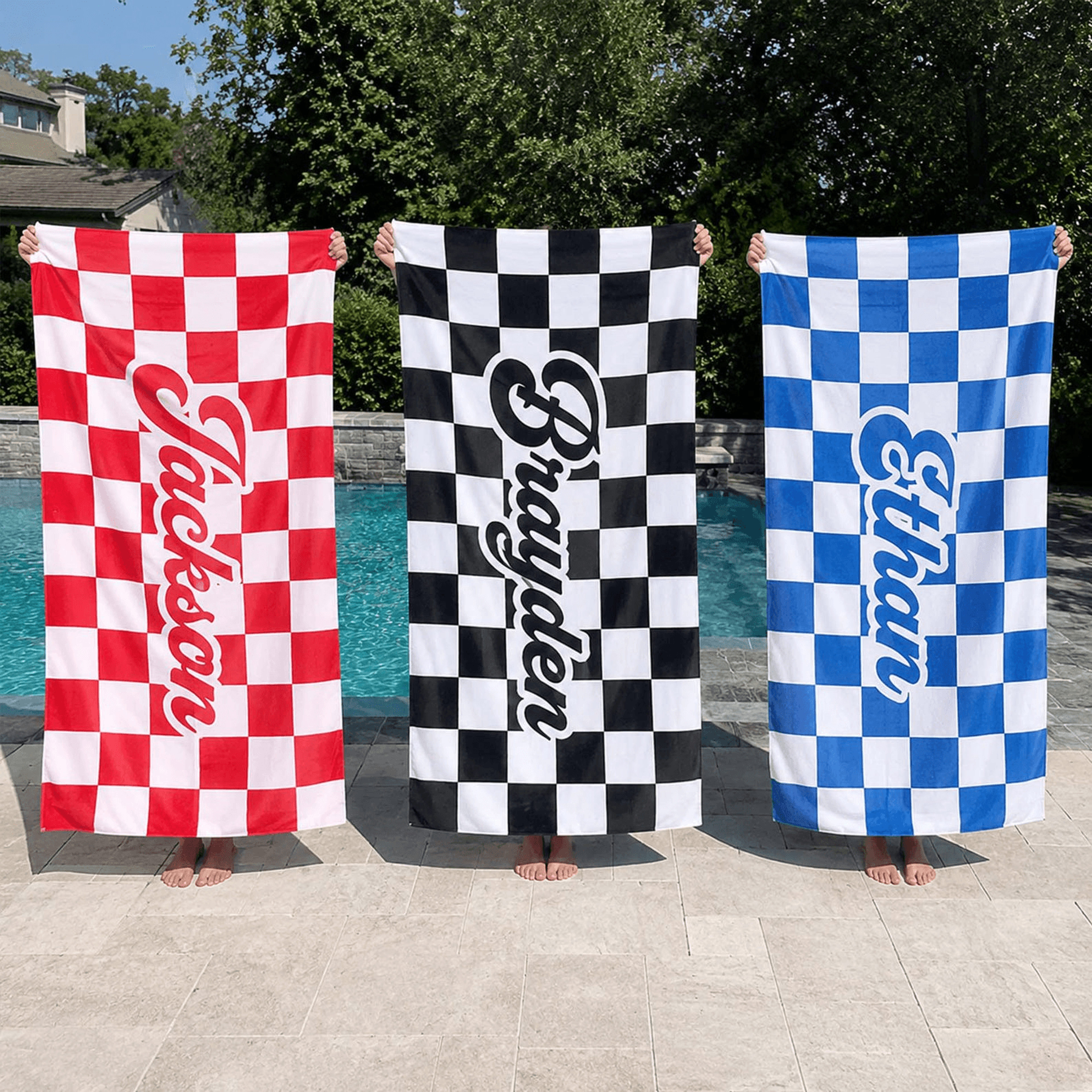 Personalized Checkerboard Beach Towel With Name  Custom Preppy Pool Towel For Vacations  Bridal Par 2