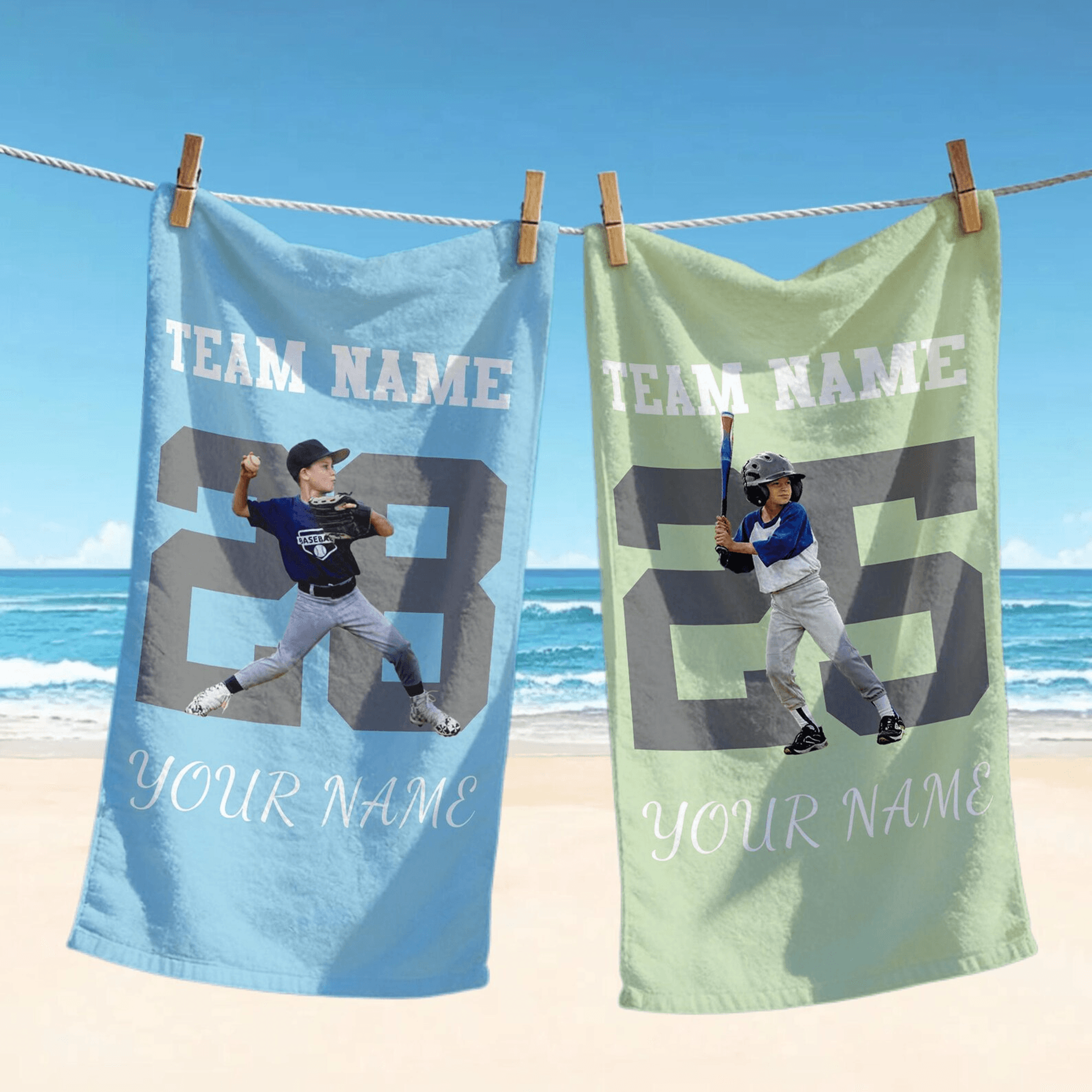 Personalized Vintage Baseball Beach Towel With Custom Number Gameday Design 1