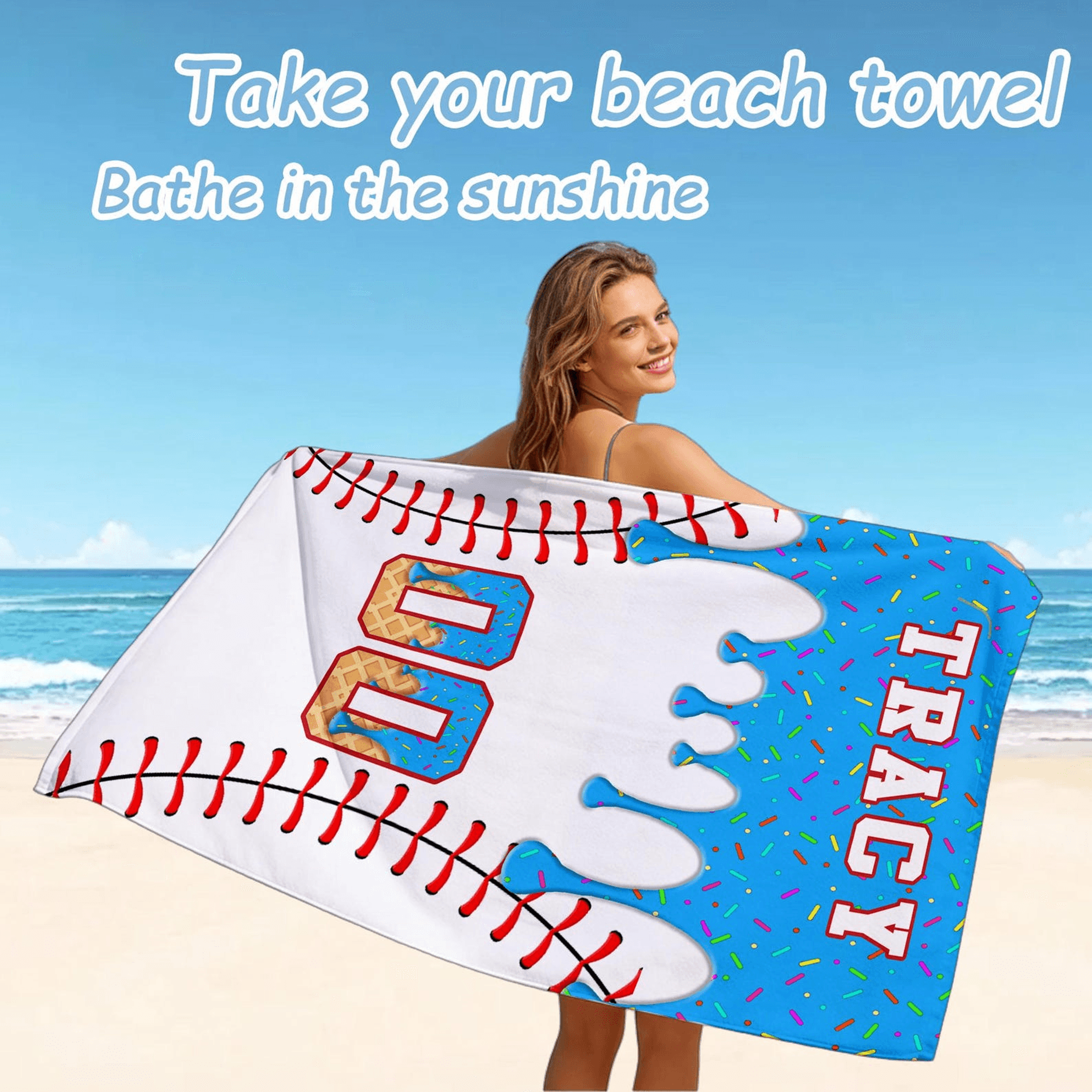 Personalized Baseball Drip Beach Towel Custom Baseball Player Gift For Kids 1
