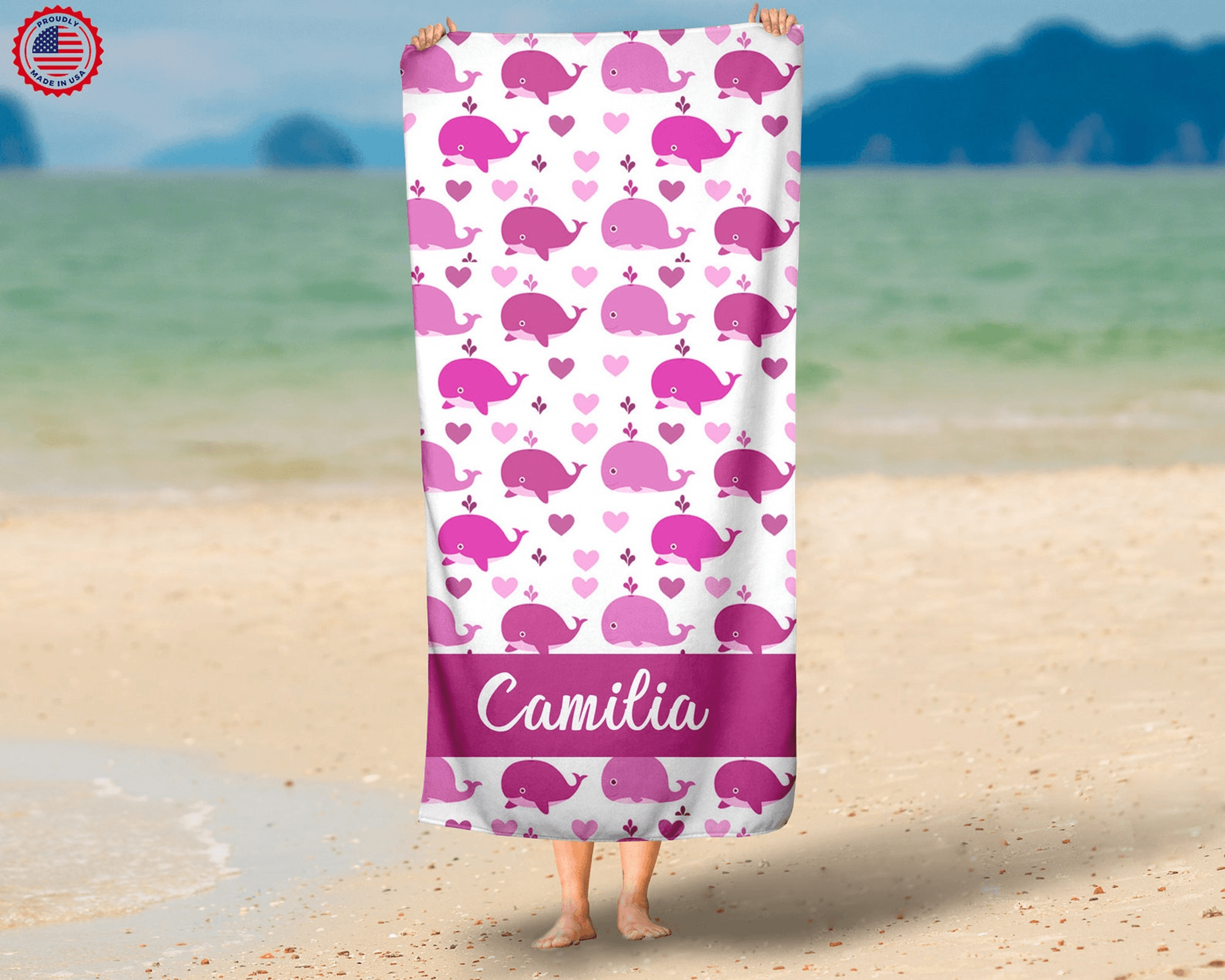 Personalized Whale Beach Towel With Custom Name  Cute Ocean Kids Pool  Beach Towel 1