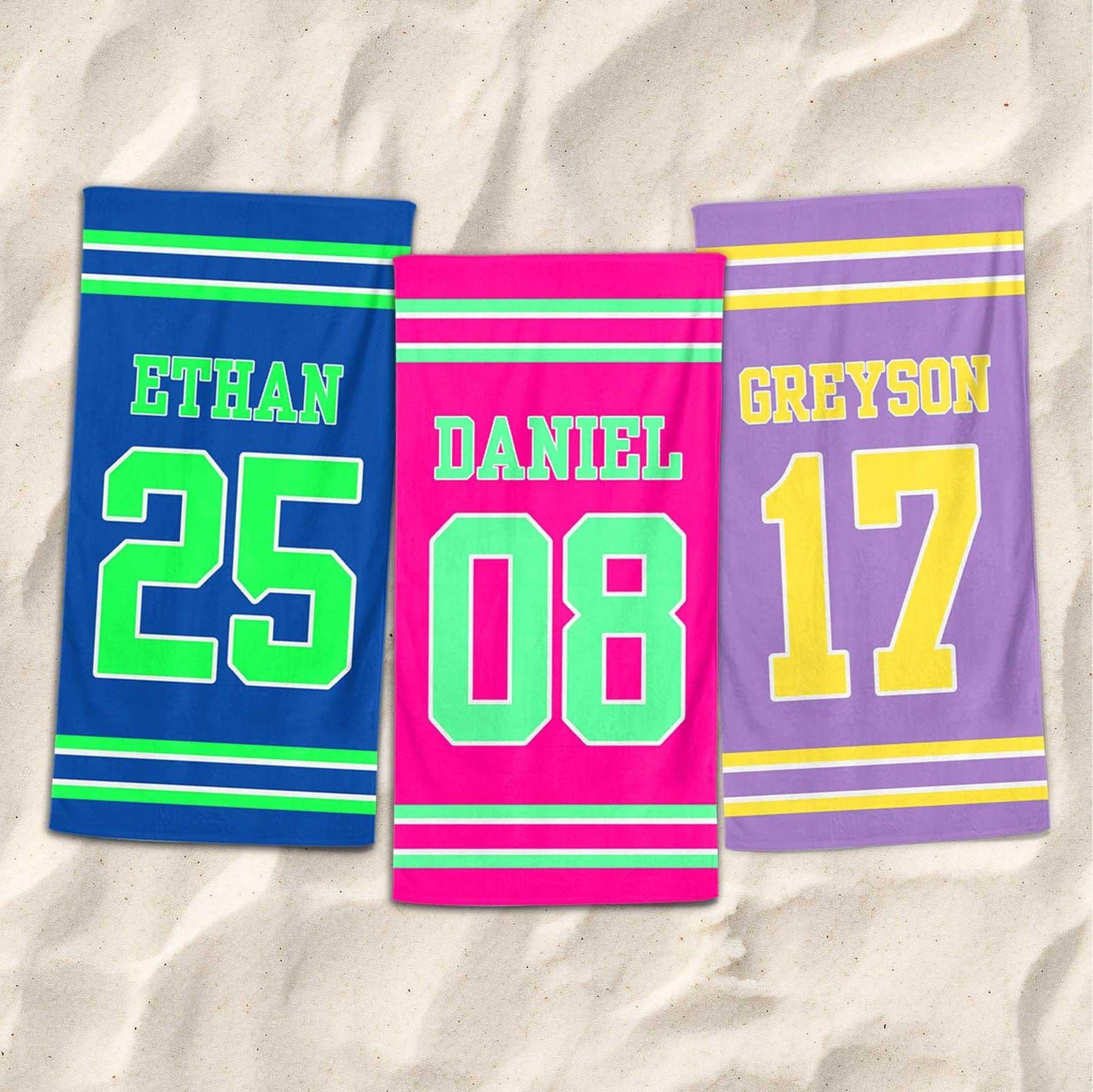 Jersey Style Beach Towel With Custom Name And Number Sports Team Summer Gift 1