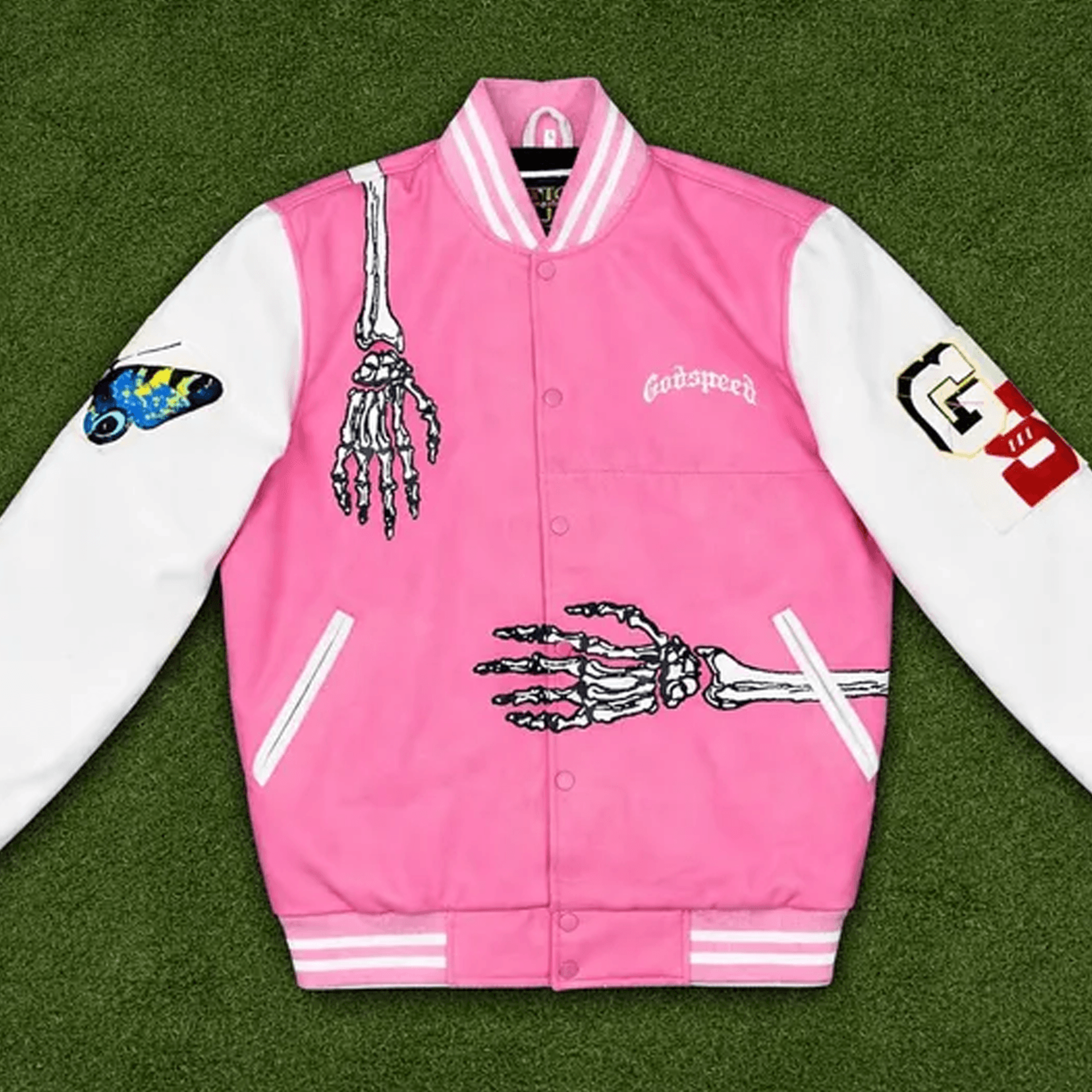 Unisex Halloween Varsity Jacket Pink Skeleton Skull Bone Jacket Spooky Gothic Halloween Jacket Hall 0