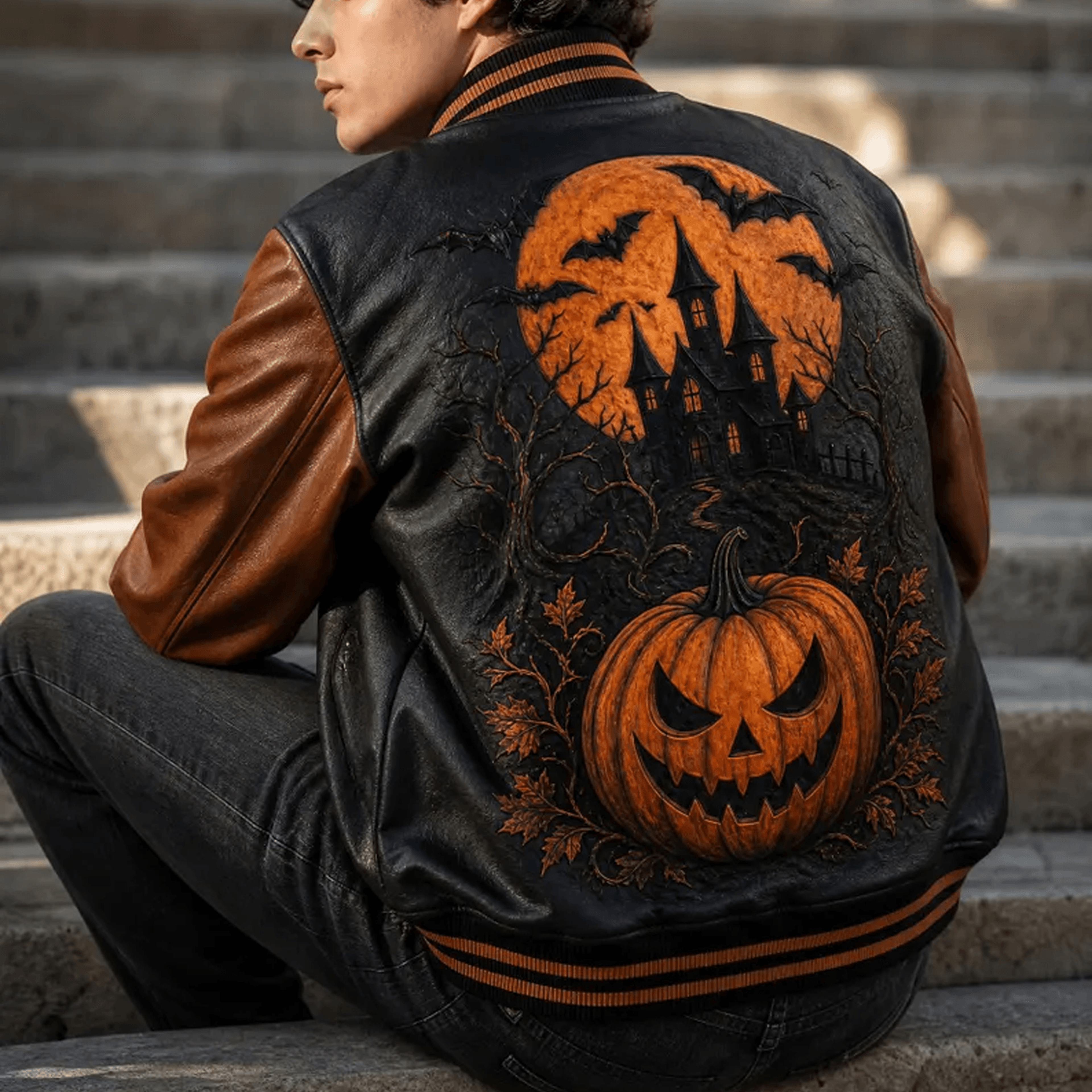 Unisex Halloween Varsity Jacket Spooky Horror Graphic Jacket Gothic Halloween Streetwear Scary Seas 3