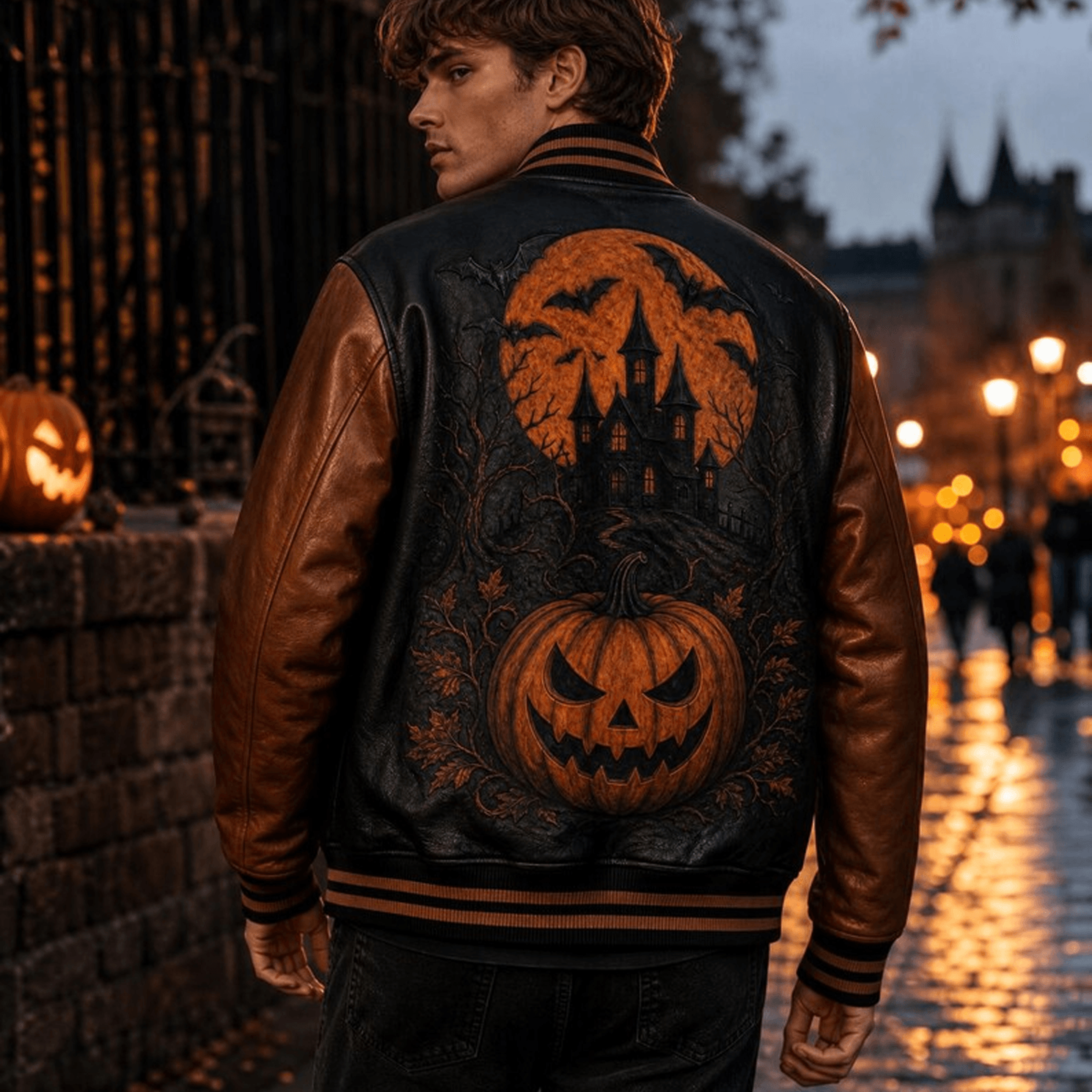Unisex Halloween Varsity Jacket Spooky Horror Graphic Jacket Gothic Halloween Streetwear Scary Seas 4