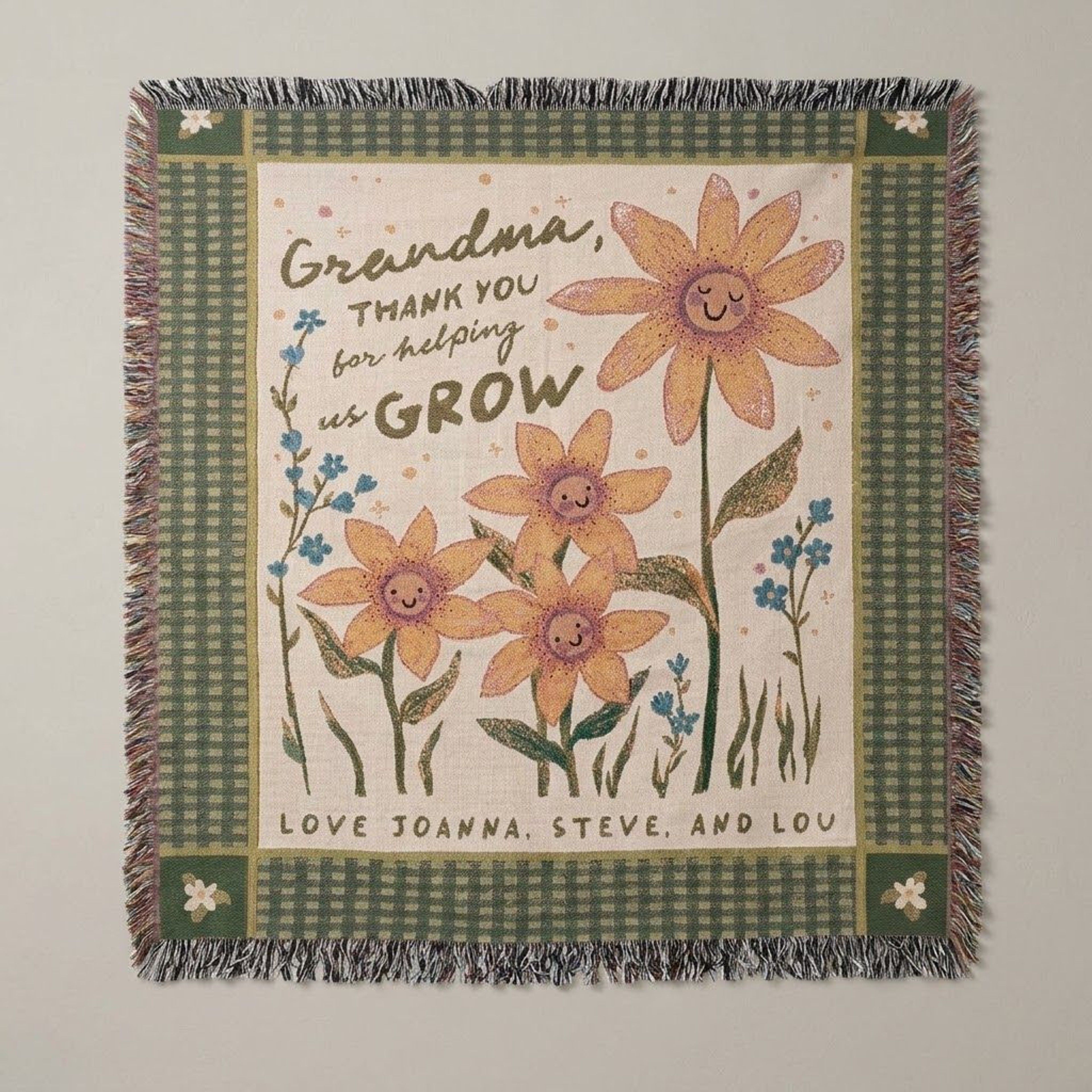Personalized Grandma Woven Blanket Thank You For Helping Us Grow Floral Throw Custom Grandmother Gi 0