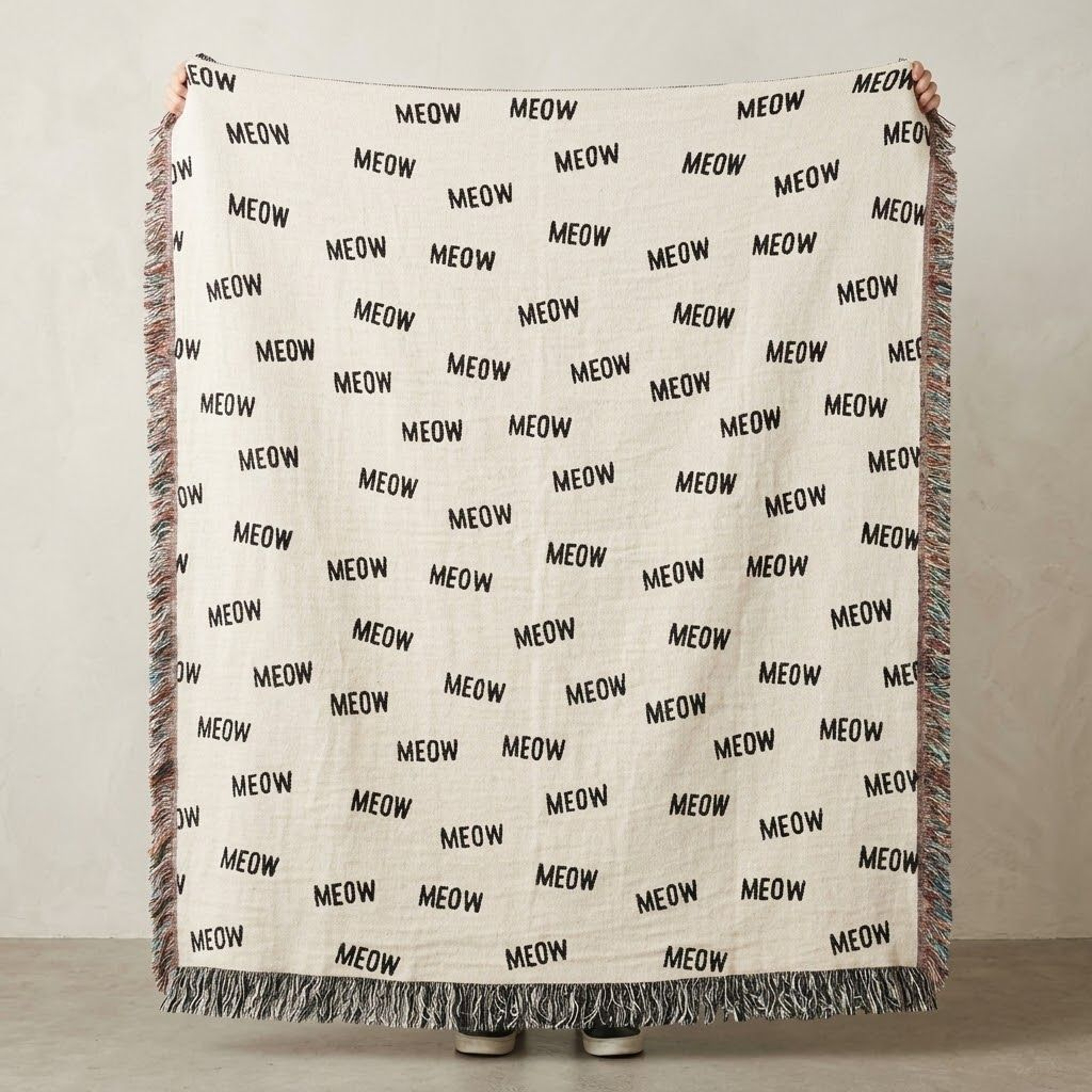 Meow Cat Woven Blanket Funny Cat Lover Throw Blanket Minimalist Kitty Pattern Cute Feline Home Deco 0