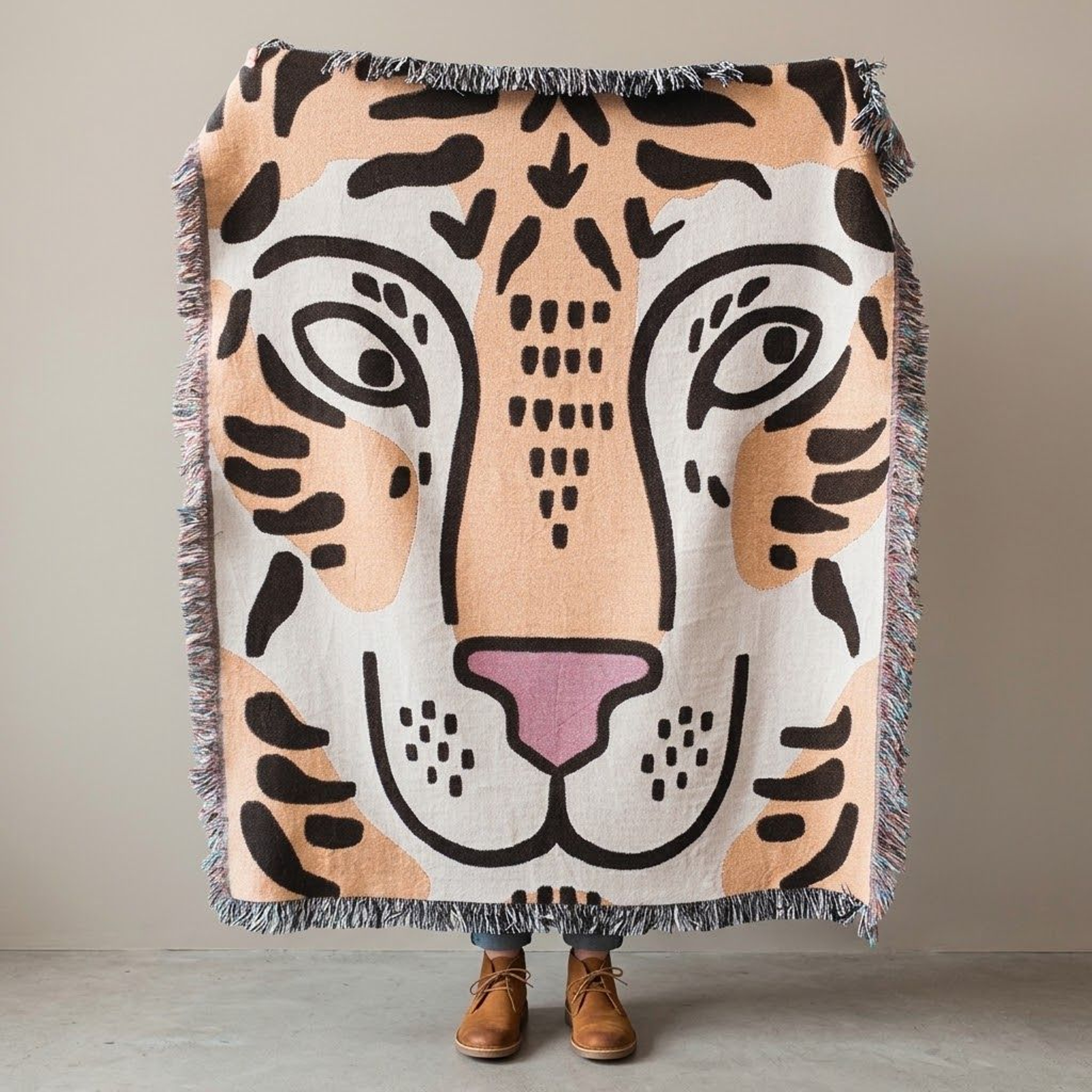 Tiger Face Woven Blanket Bold Leopard Style Animal Print Throw Wild Cat Wall Art Blanket Safari Wil 0