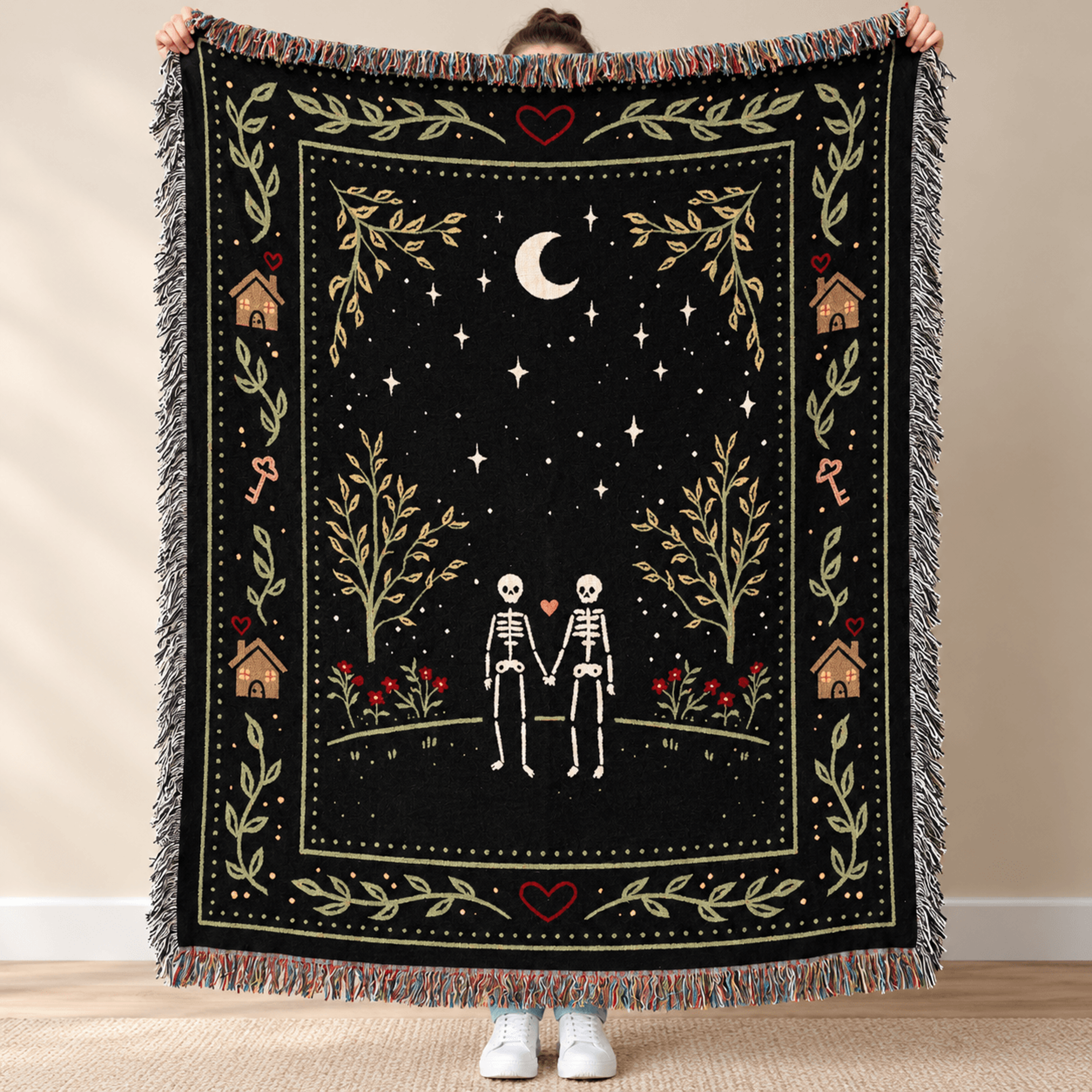 Skeleton Couple Woven Blanket Gothic Romantic Throw Till Death Do Us Part Gift Spooky Love Decor Ha 0