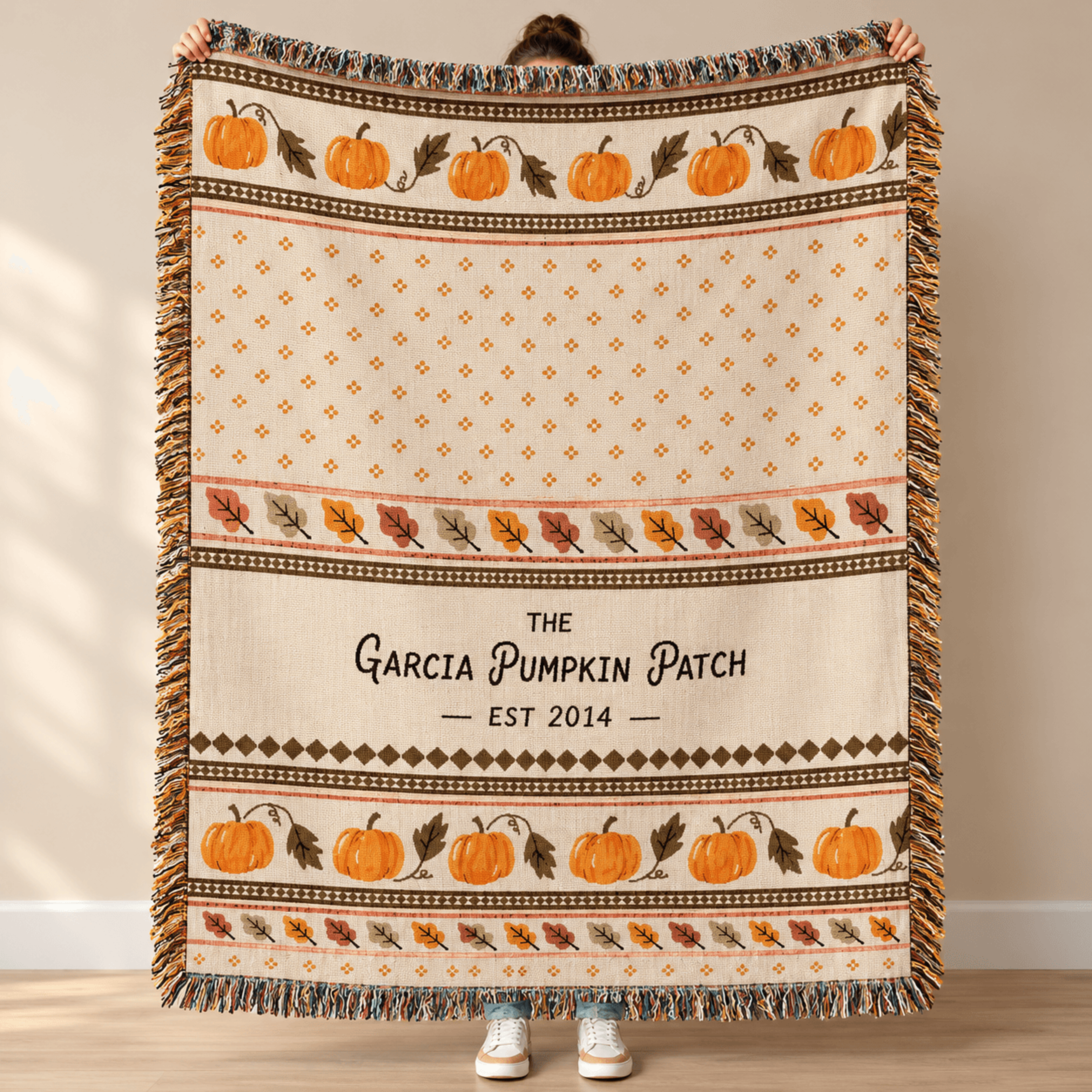 Personalized Pumpkin Patch Woven Blanket Custom Family Name Fall Throw Autumn Harvest Decor Thanksg 0
