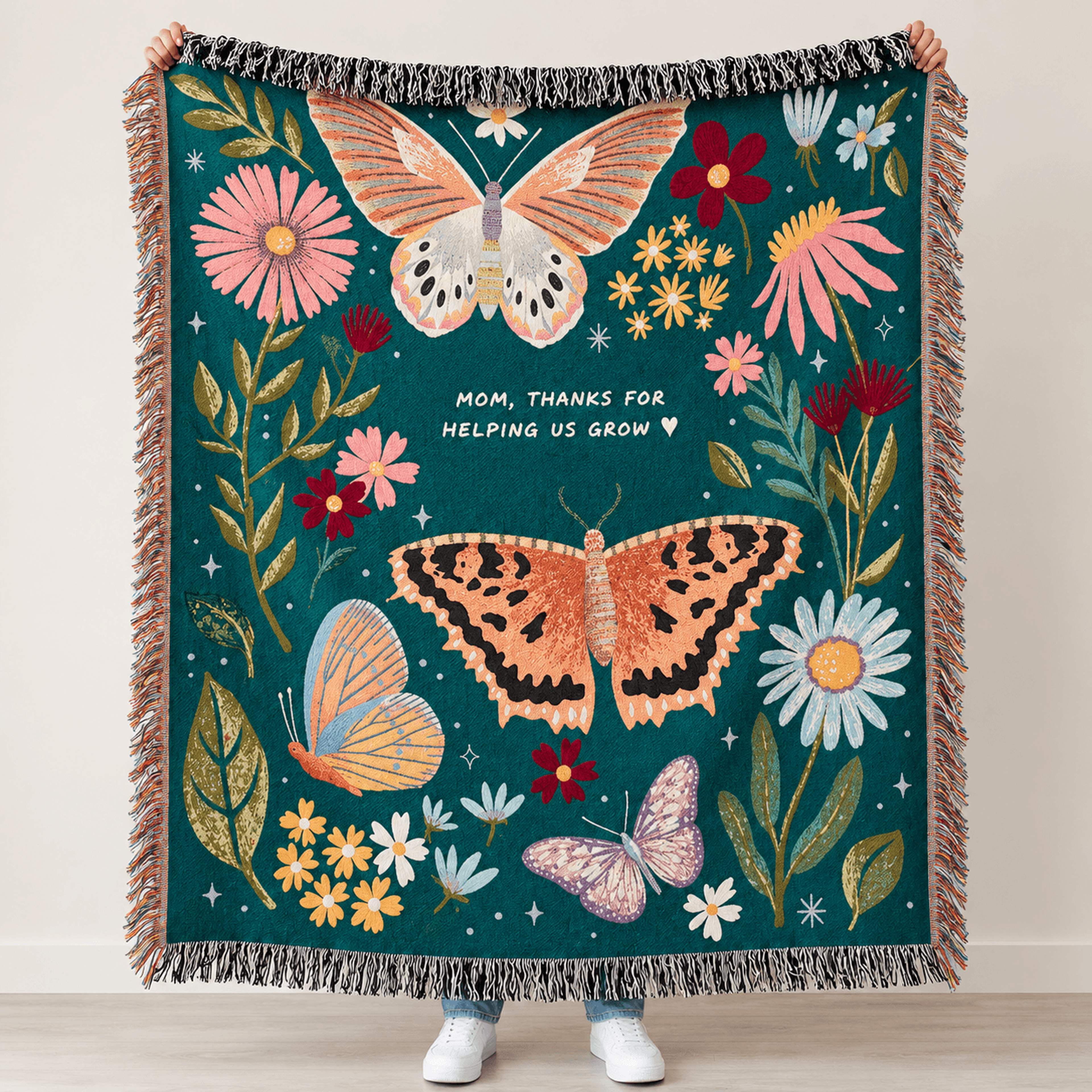 Butterfly Woven Blanket For Mom Thanks For Helping Us Grow Mothers Day Gift Floral Butterfly Throw  0
