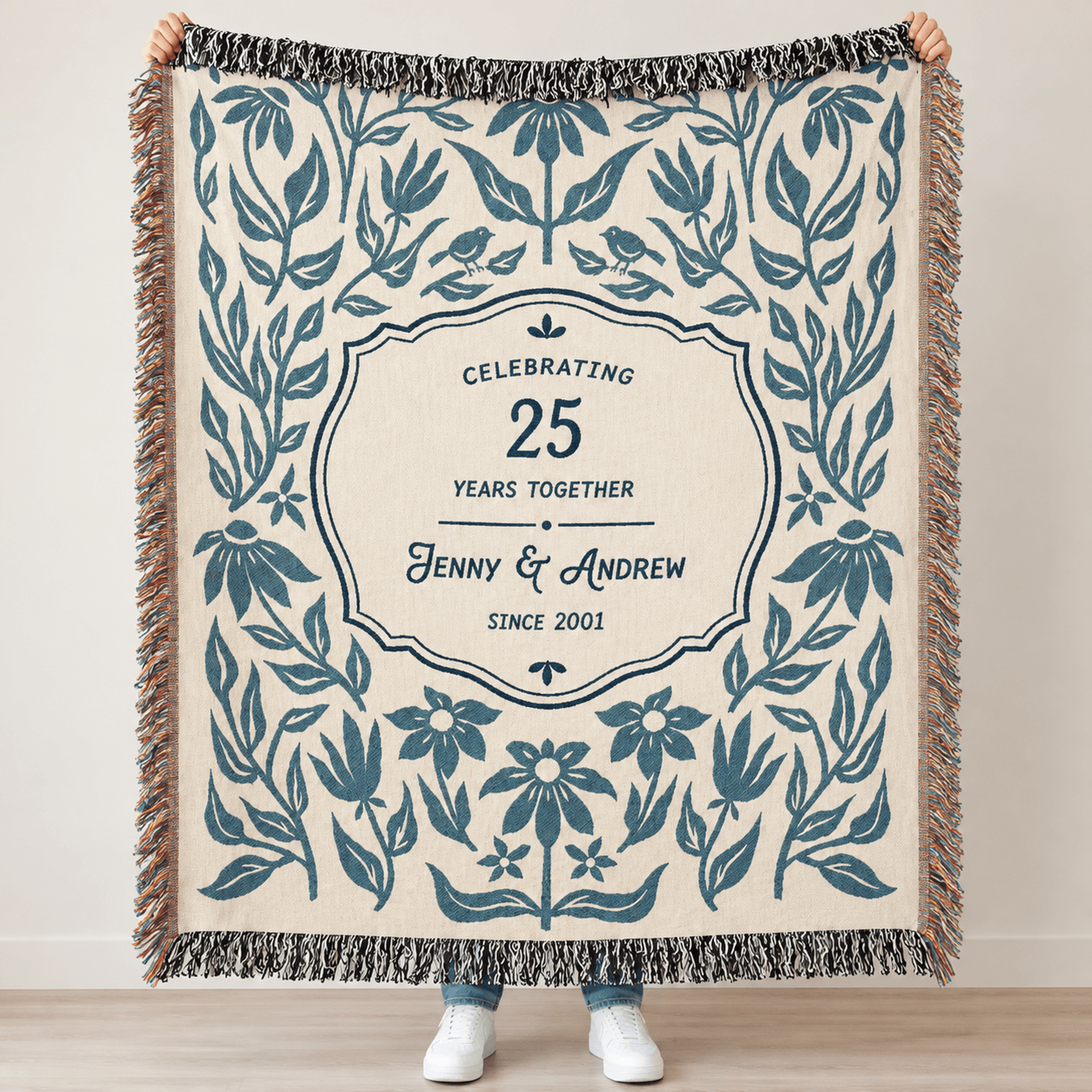 Personalized 25th Anniversary Woven Blanket Custom Couple Names Years Together Throw Silver Wedding 0