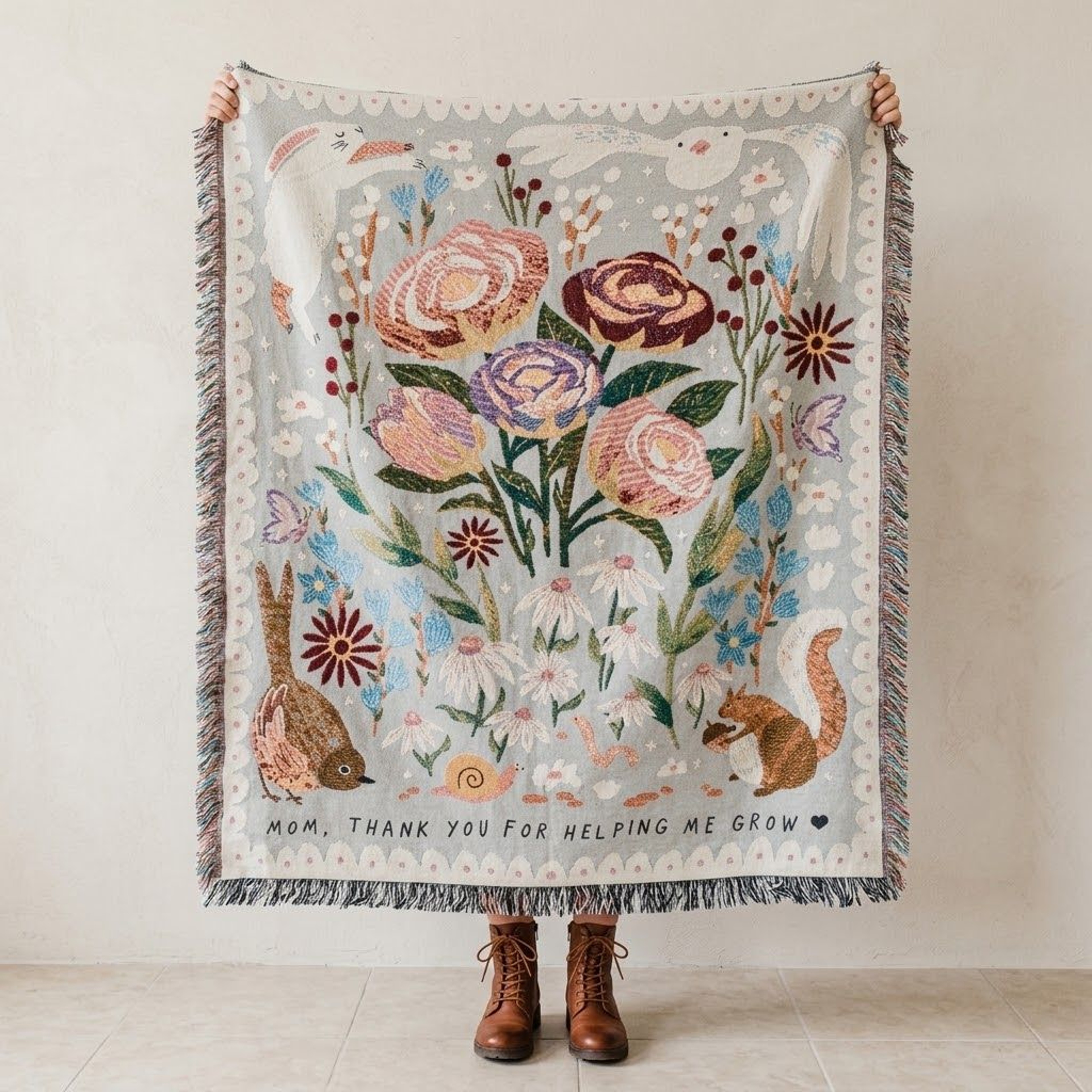 Mom Thank You For Helping Me Grow Woven Blanket Floral Garden Throw Mothers Day Gift Cottagecore Bo 0