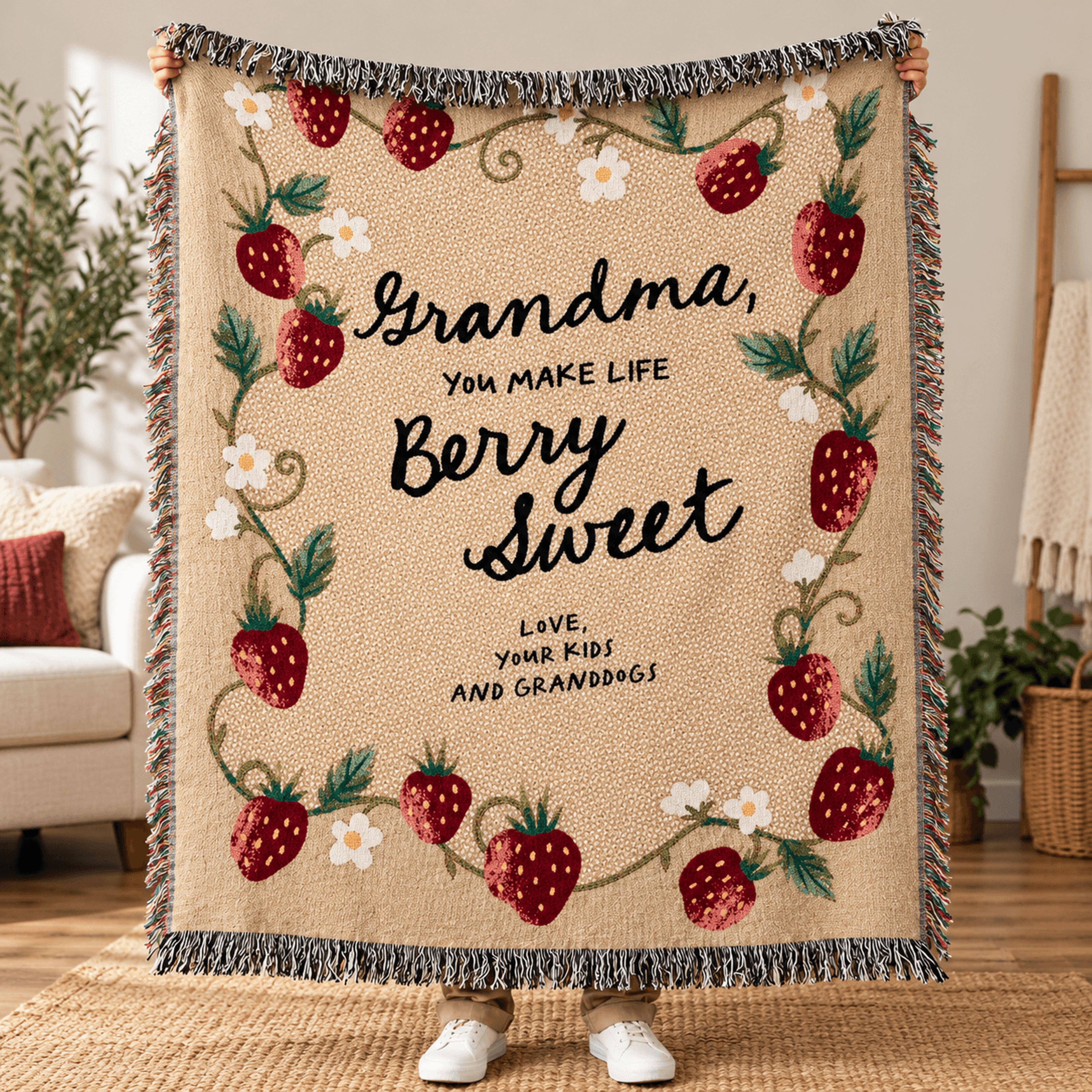 Grandma Woven Blanket Strawberry Grandma Gift You Make Life Berry Sweet Throw Gift From Kids And Gr 0
