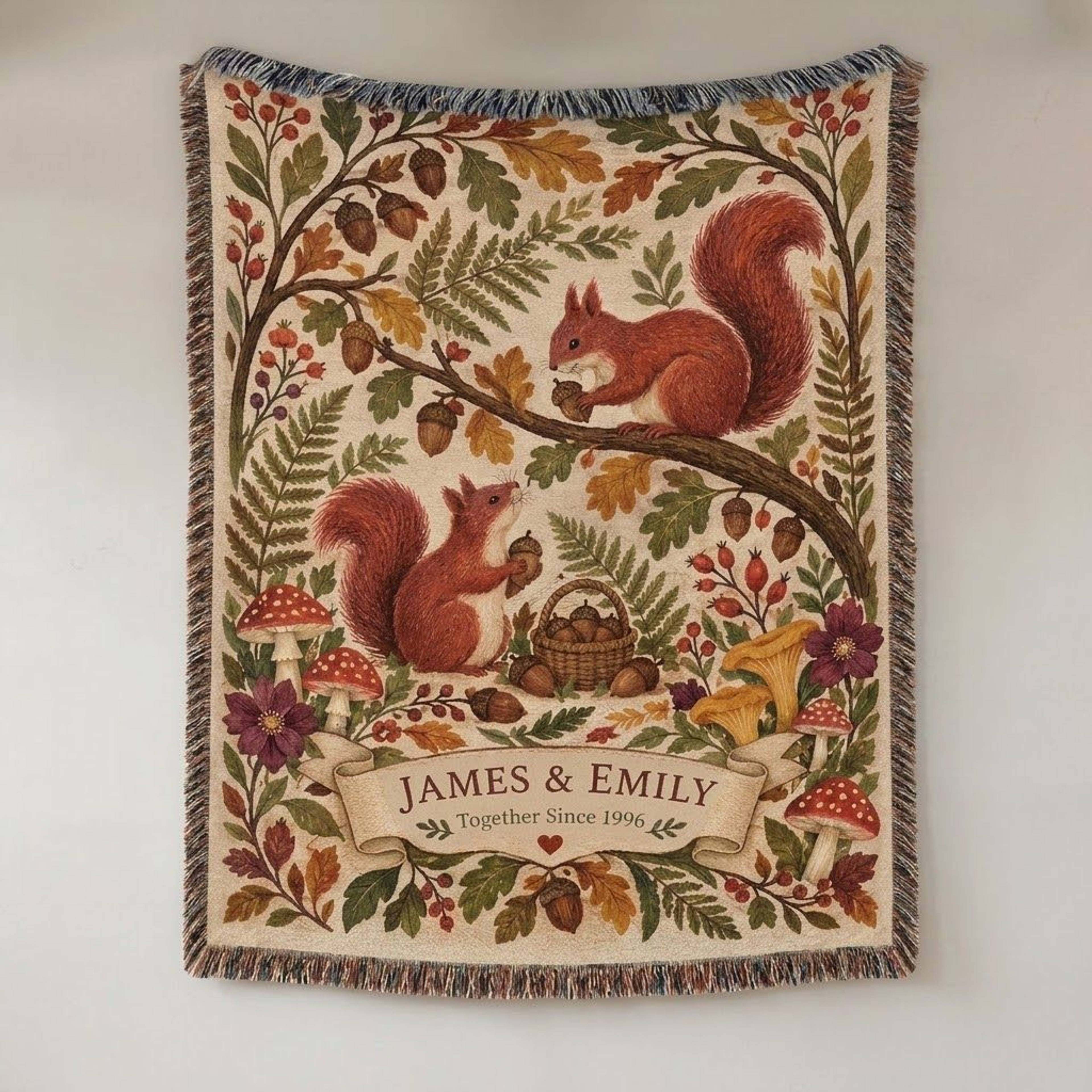 Personalized Squirrel Woven Blanket Custom Couple Names And Year Throw Autumn Woodland Squirrels Ru 0