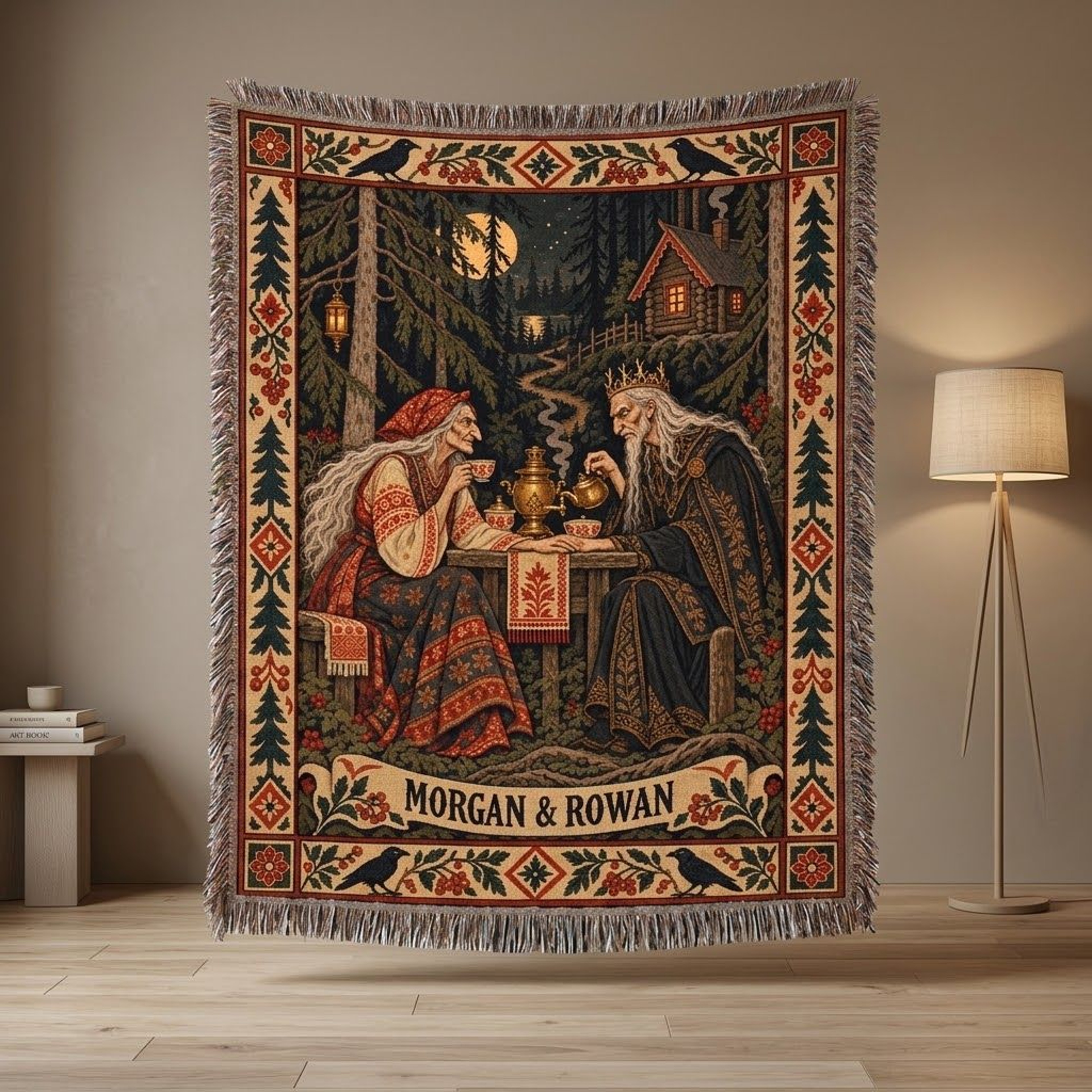 Personalized Fantasy Woven Blanket Custom Couple Names Medieval Forest Throw Enchanted Royal Romanc 0