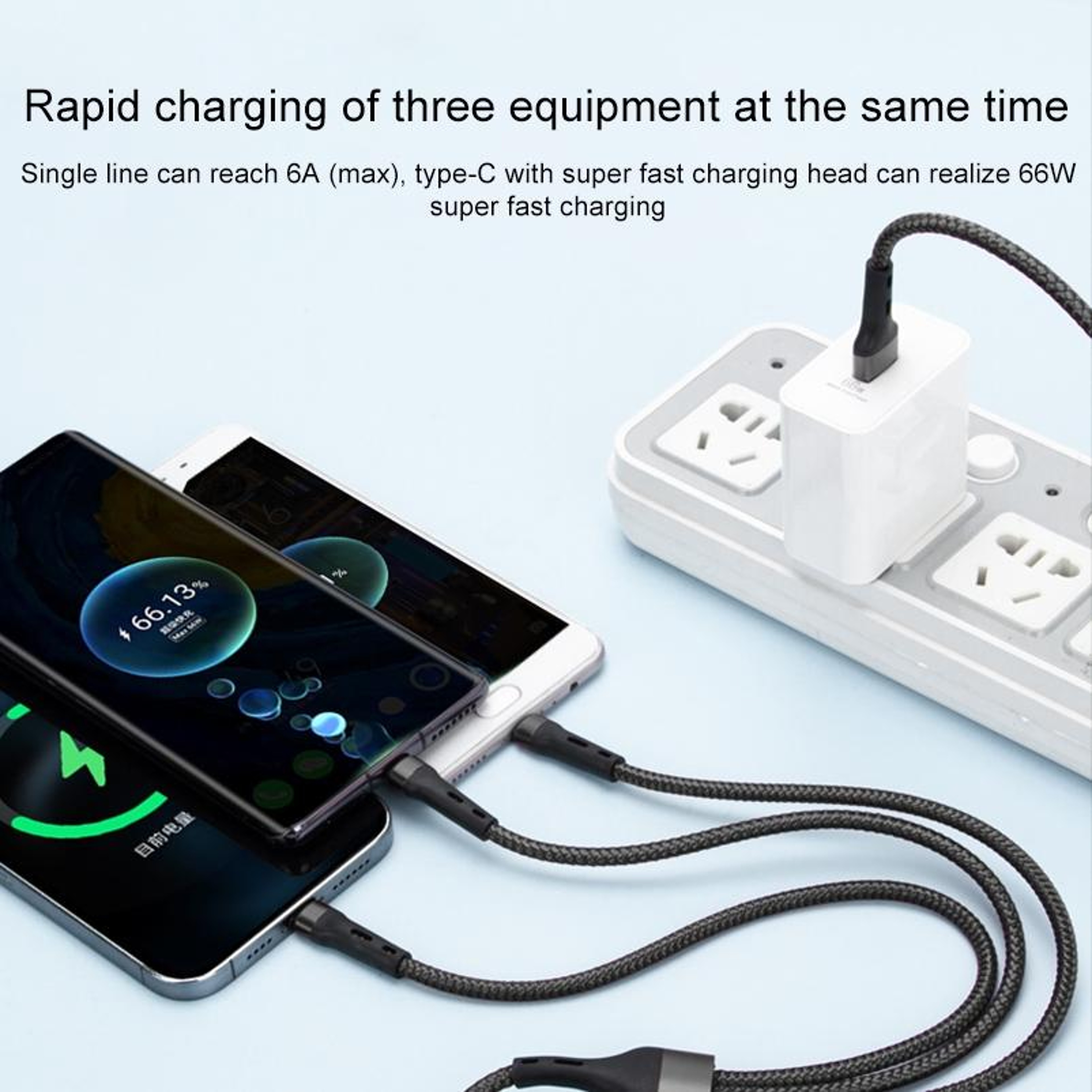 100W 3-in-1 Fast Charging Cable Type C to Lightning Micro USB 1.3m Nylon Braided Multi Device Charger – view 6