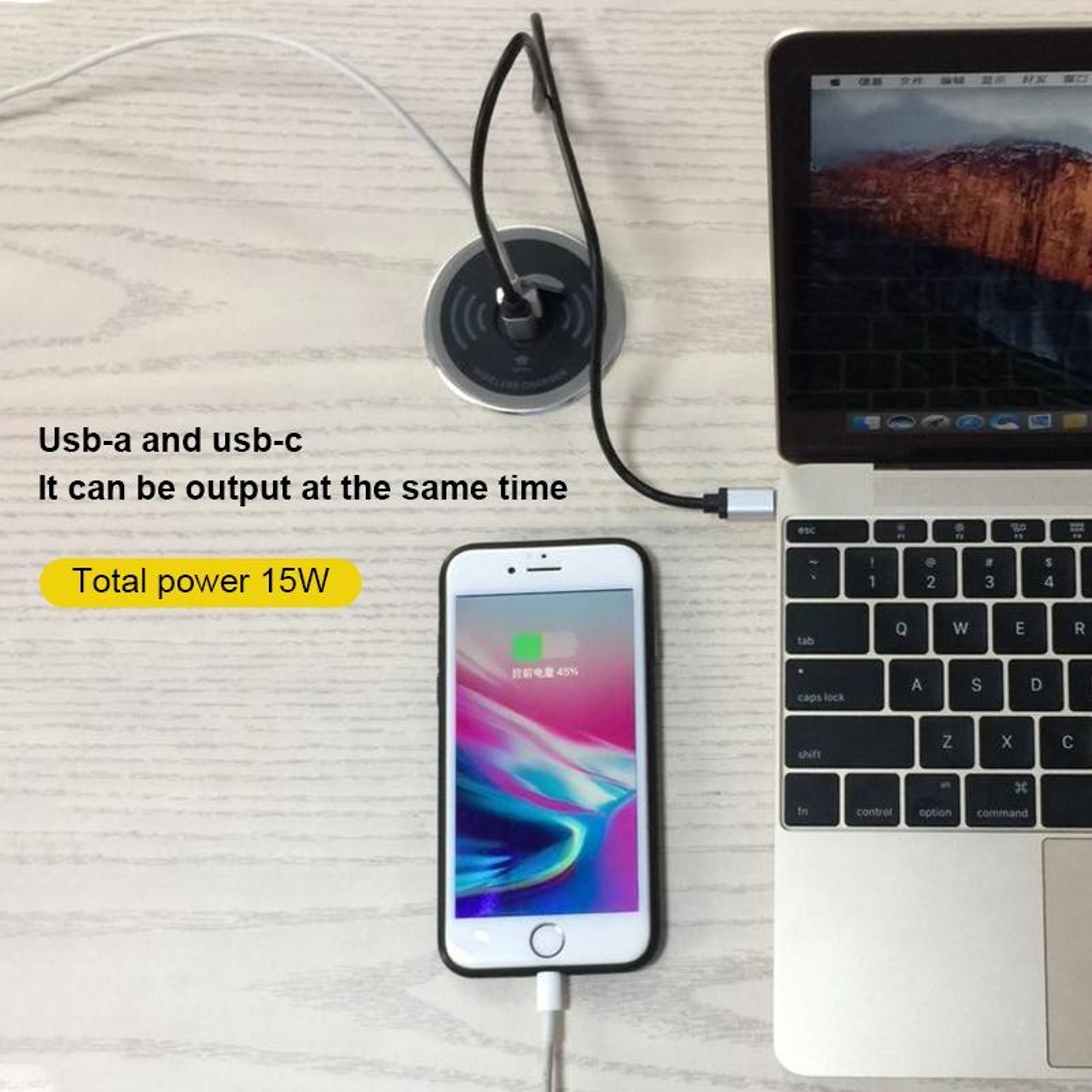 Embedded Desktop Wireless Charger PD USB Fast Charging Station 1.2m Cable – view 5