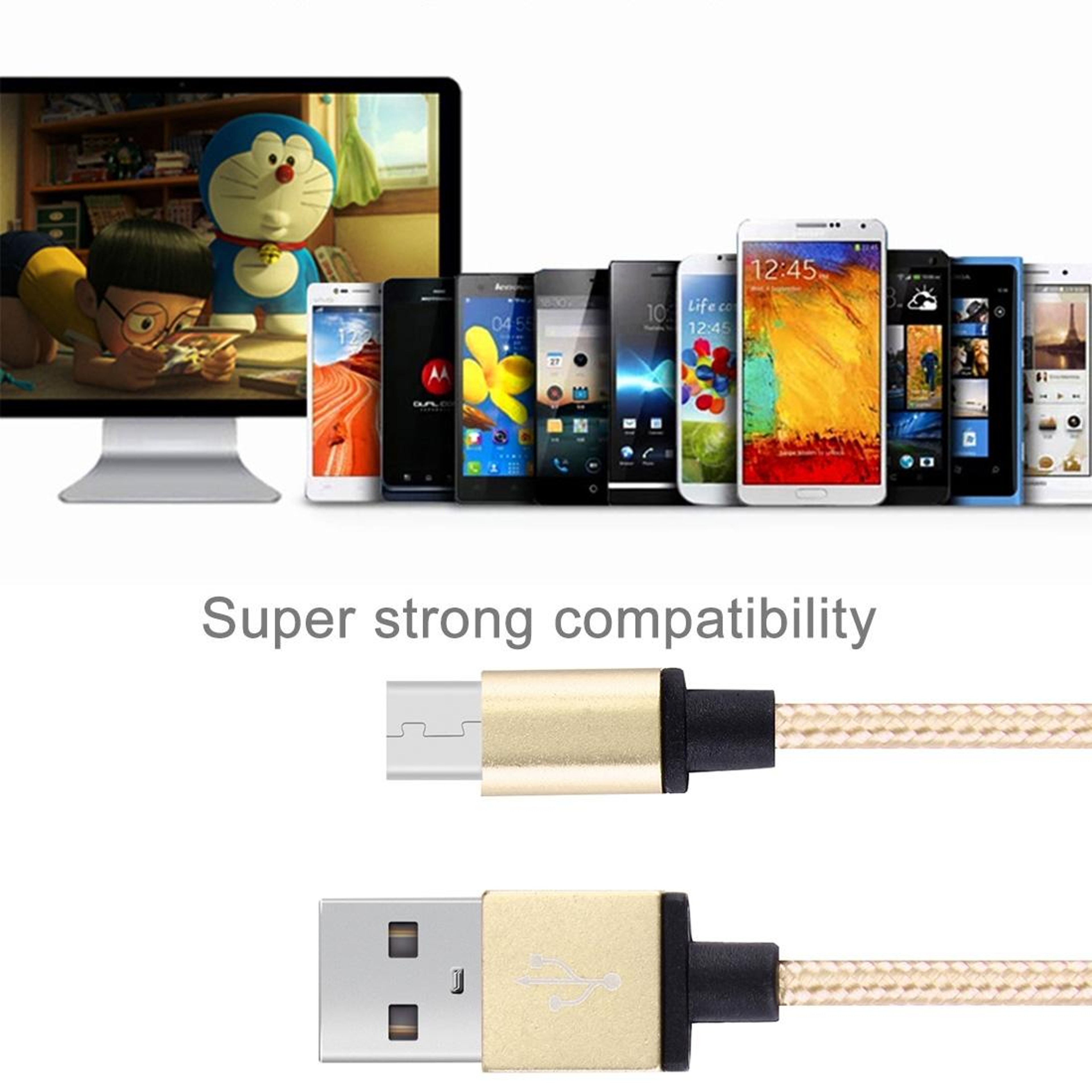 HeavyDuty Micro USB Charging Cable 1M Fast Sync Data Cable With Woven Metal Design 5