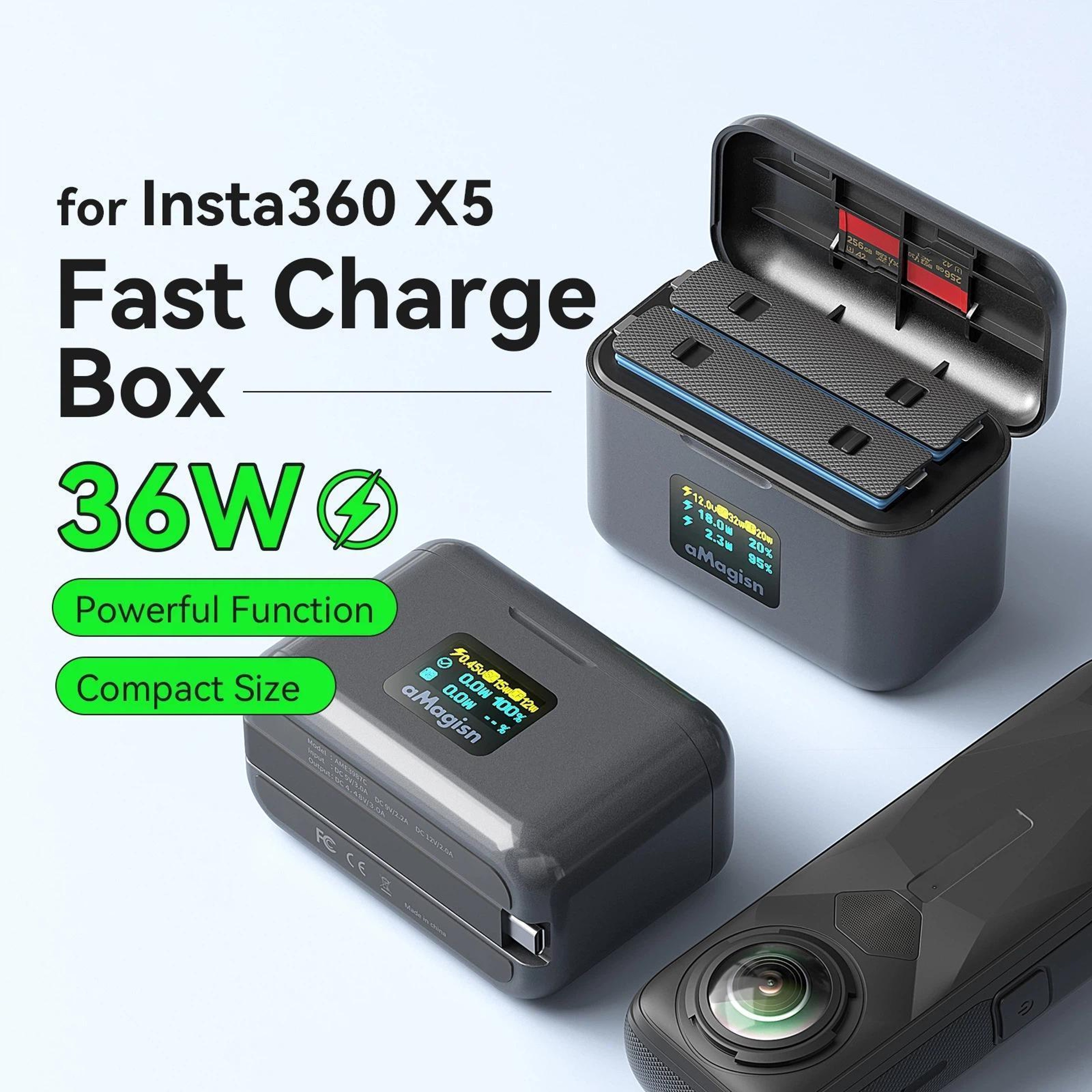 AMagisn Fast Charging Case for Insta360 X5 Dual Battery Charger with LCD Screen and USB C Cable – view 2
