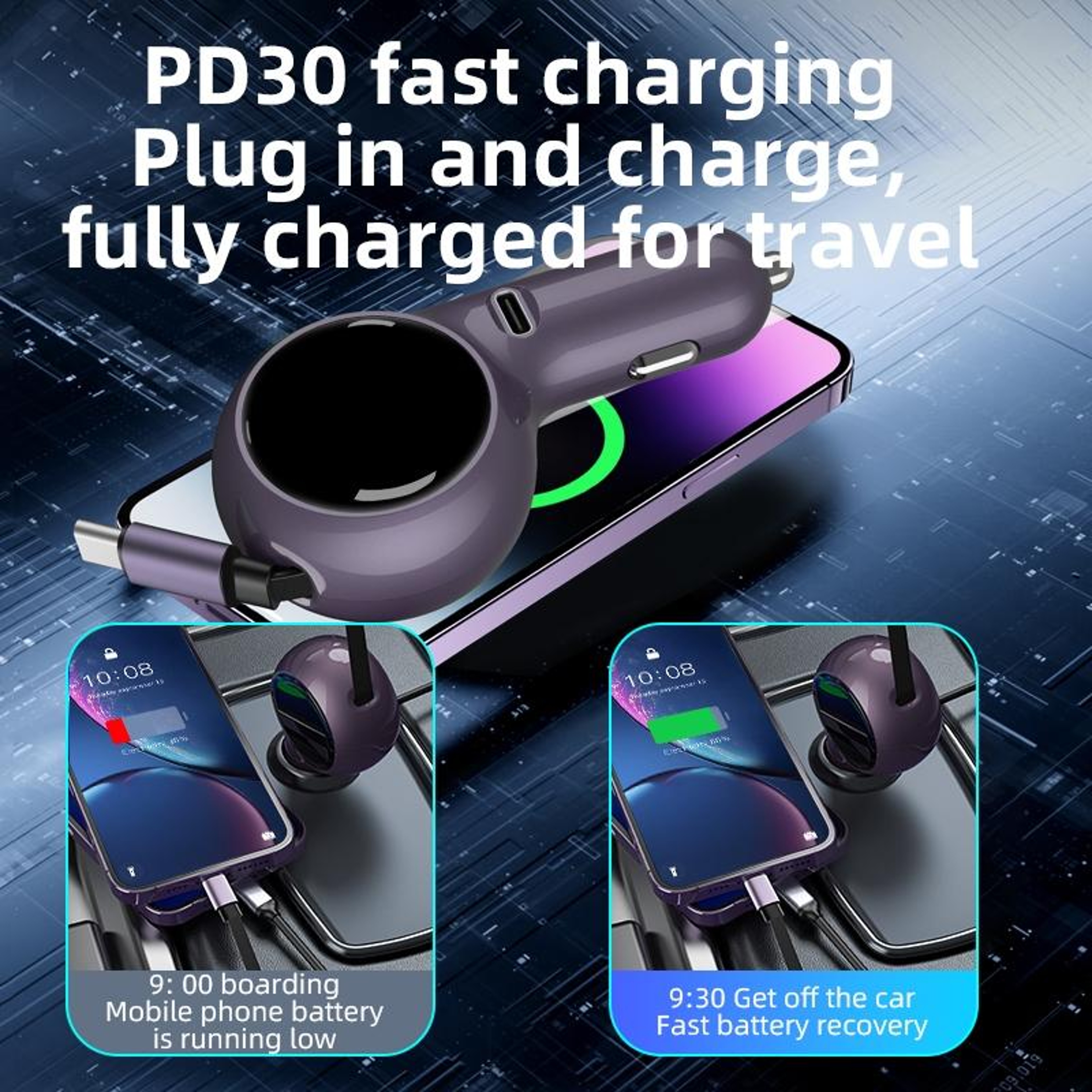 60W Type C Retractable Car Charger with Fast Charging Adapter USB-C Port – view 7