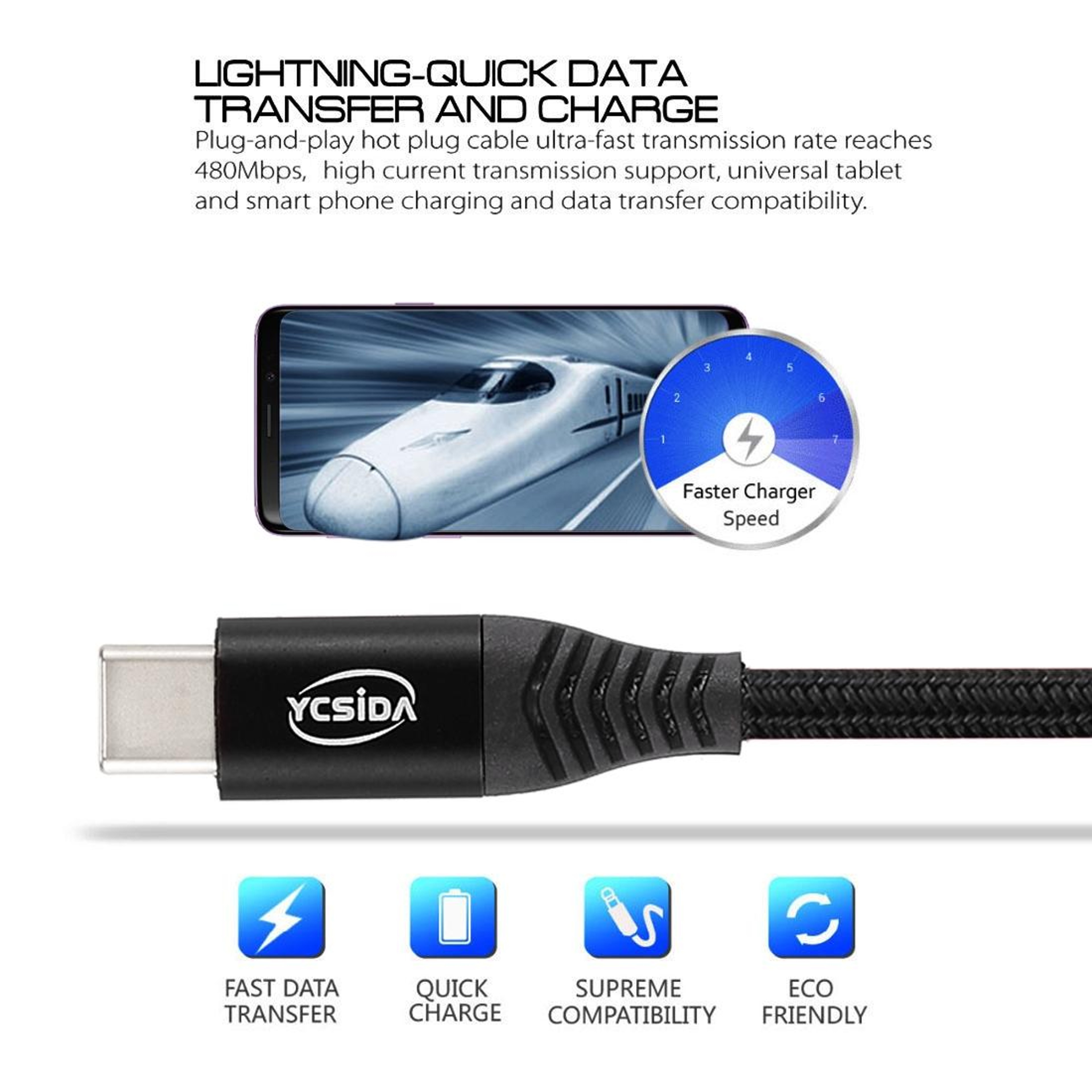1.2m Nylon Braided USB-C Fast Charging Data Sync Cable 110 Copper Wires – view 9