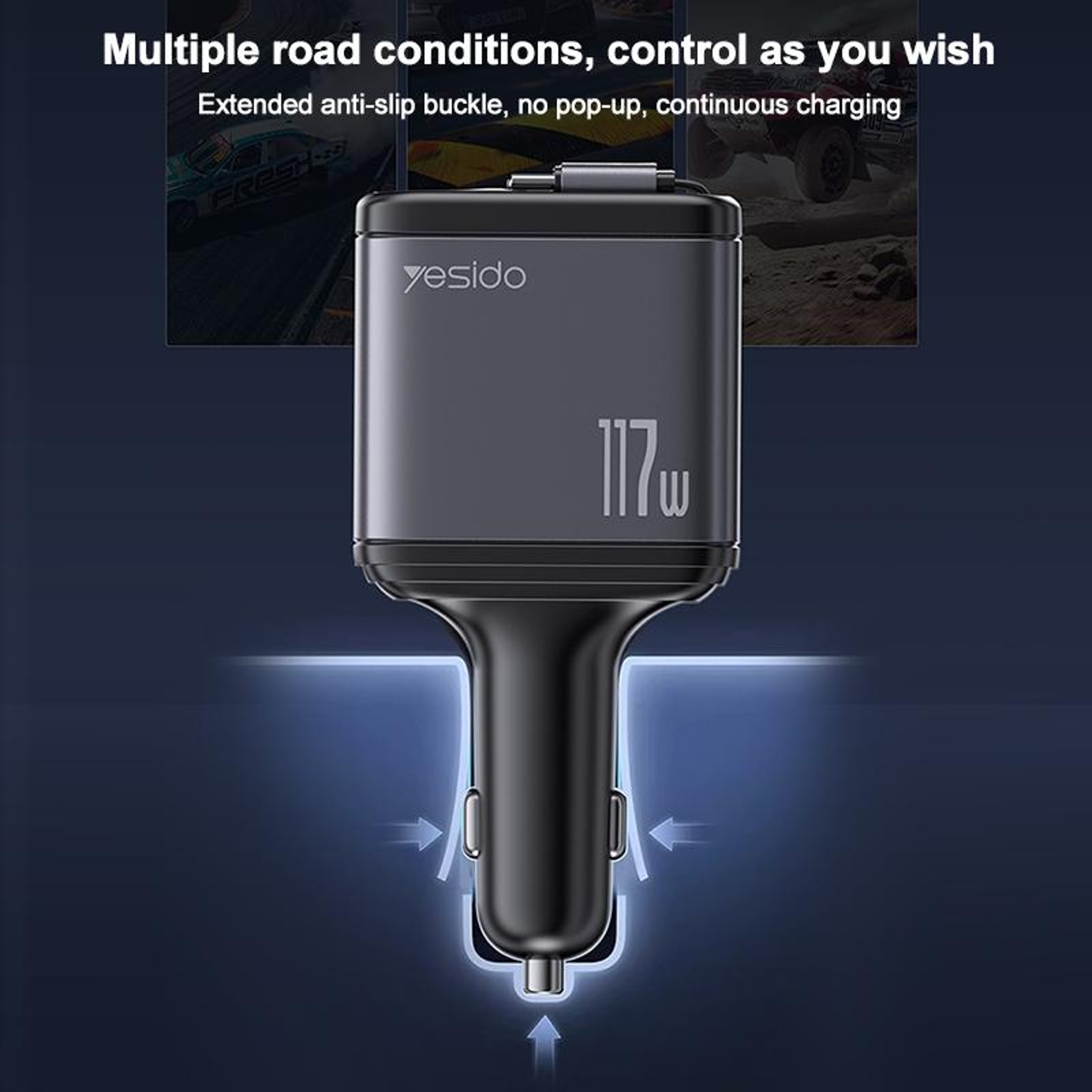 Y63 117W 4-in-1 USB-C Retractable Car Charger Fast Charging Digital Display – view 8