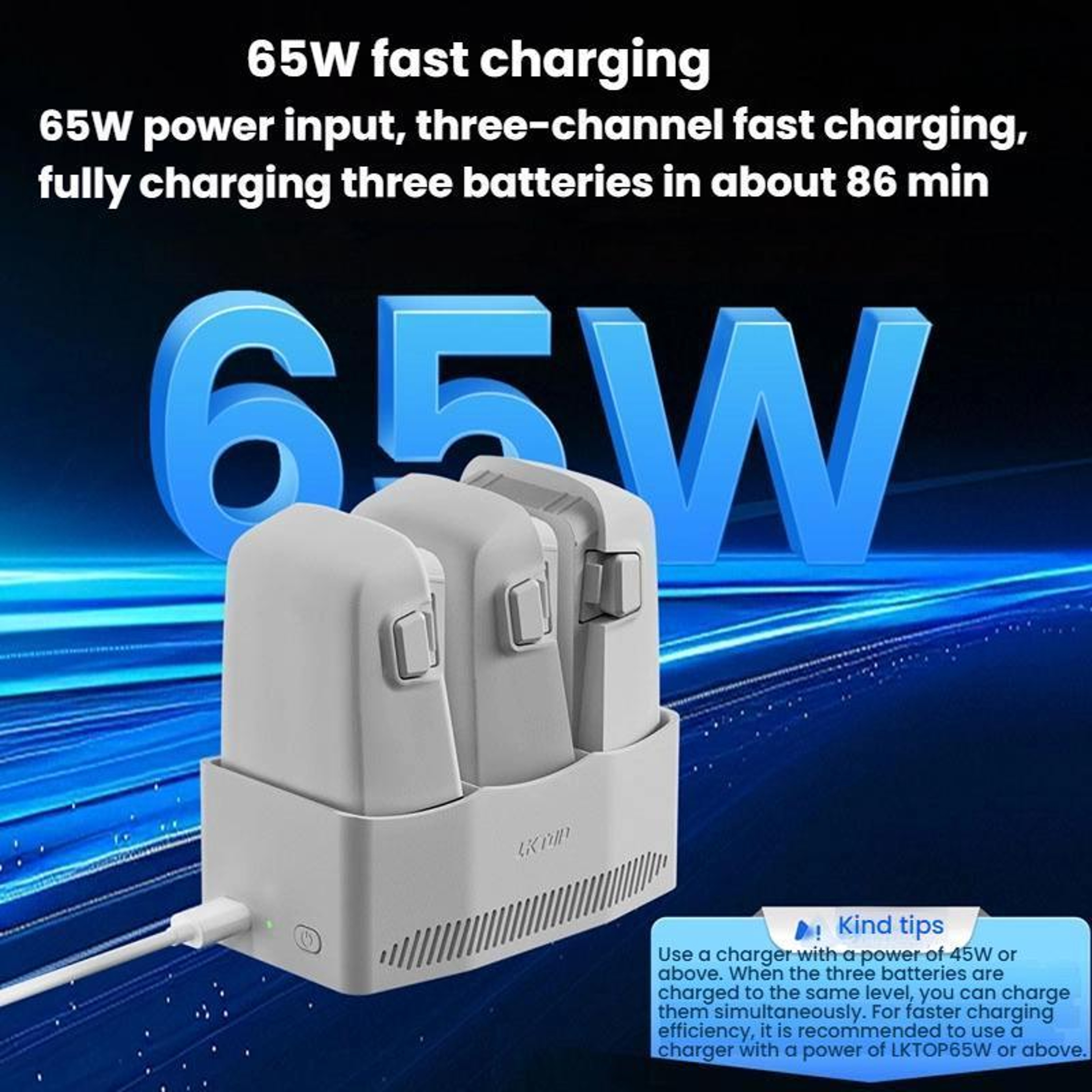 DJI Flip Battery Charger 65W 3 Channel Smart Charging Hub for Fast Drone Power Management – view 3