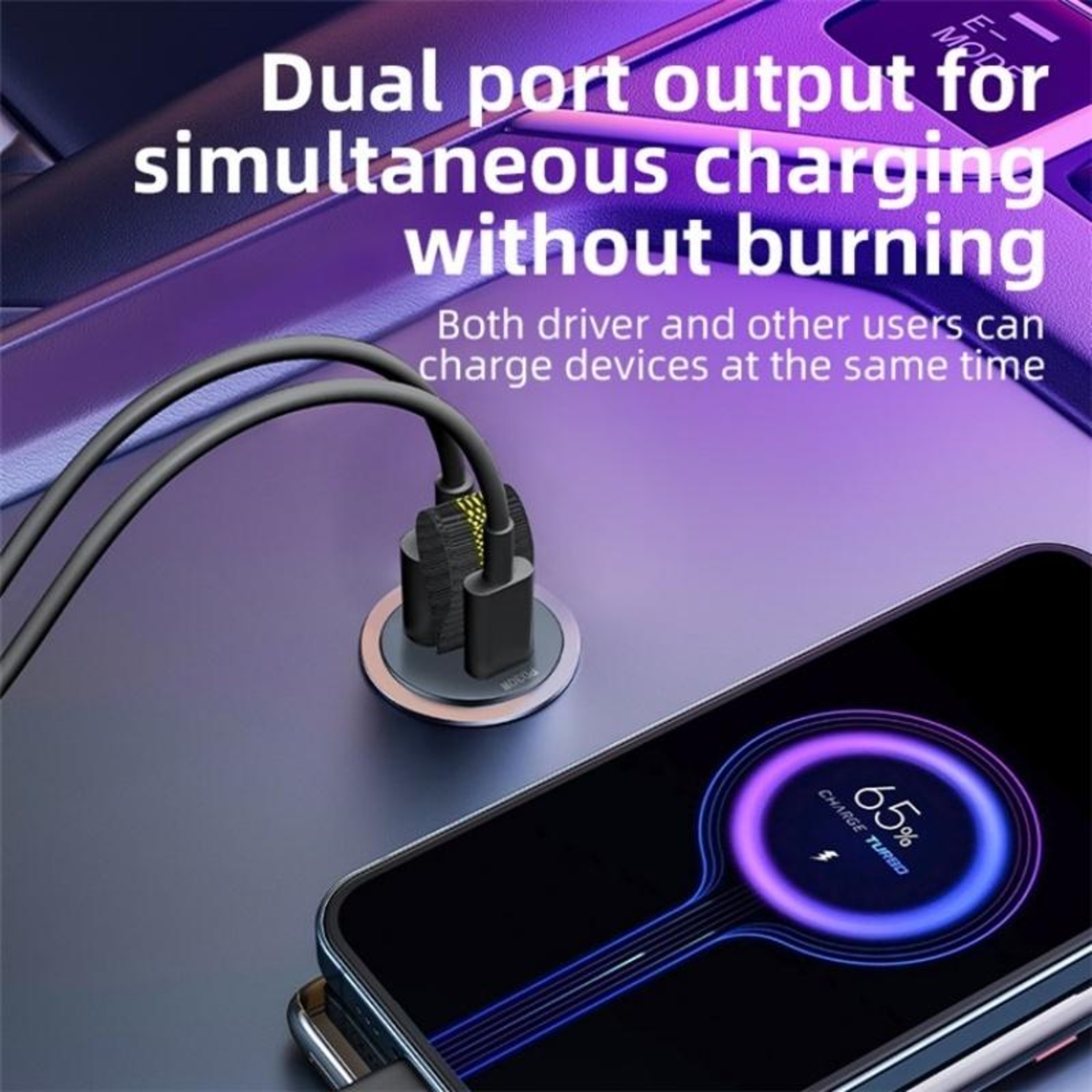 30W Dual USB Car Charger Hidden Socket Fast Charging Adapter QC 3.0 PD – view 5