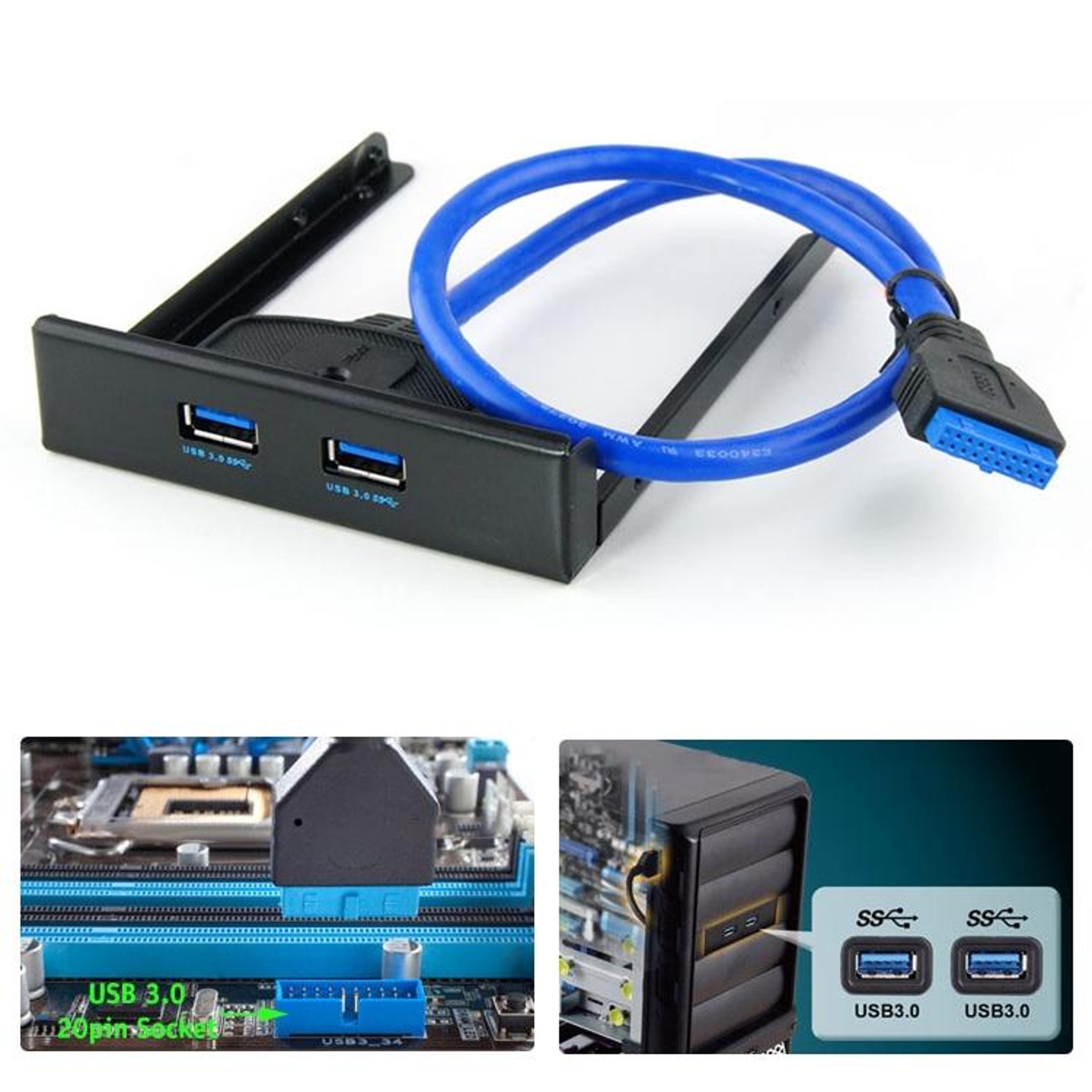USB 30 Front Panel Hub For 35 Drive Bay Dual Port 20Pin Expansion Bracket 2