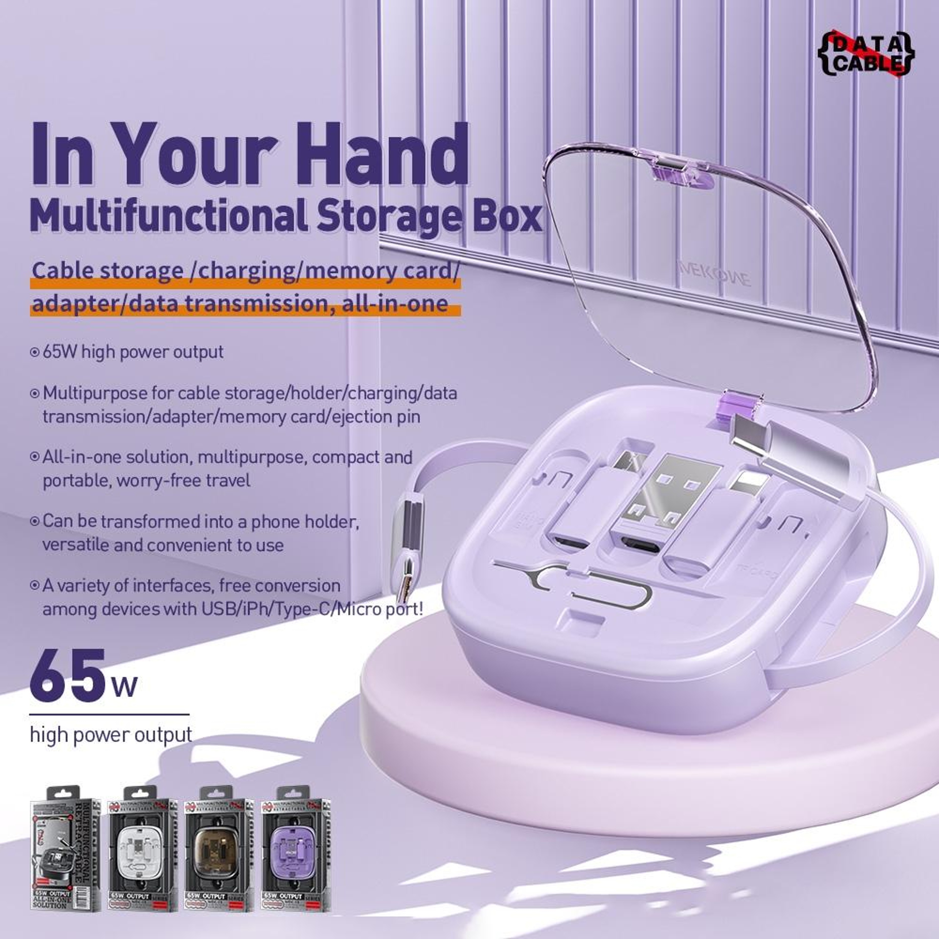 WK Pioneer 65W Multi Charging Cable Kit with Retractable USB-C Fast Charging & Phone Stand – view 4