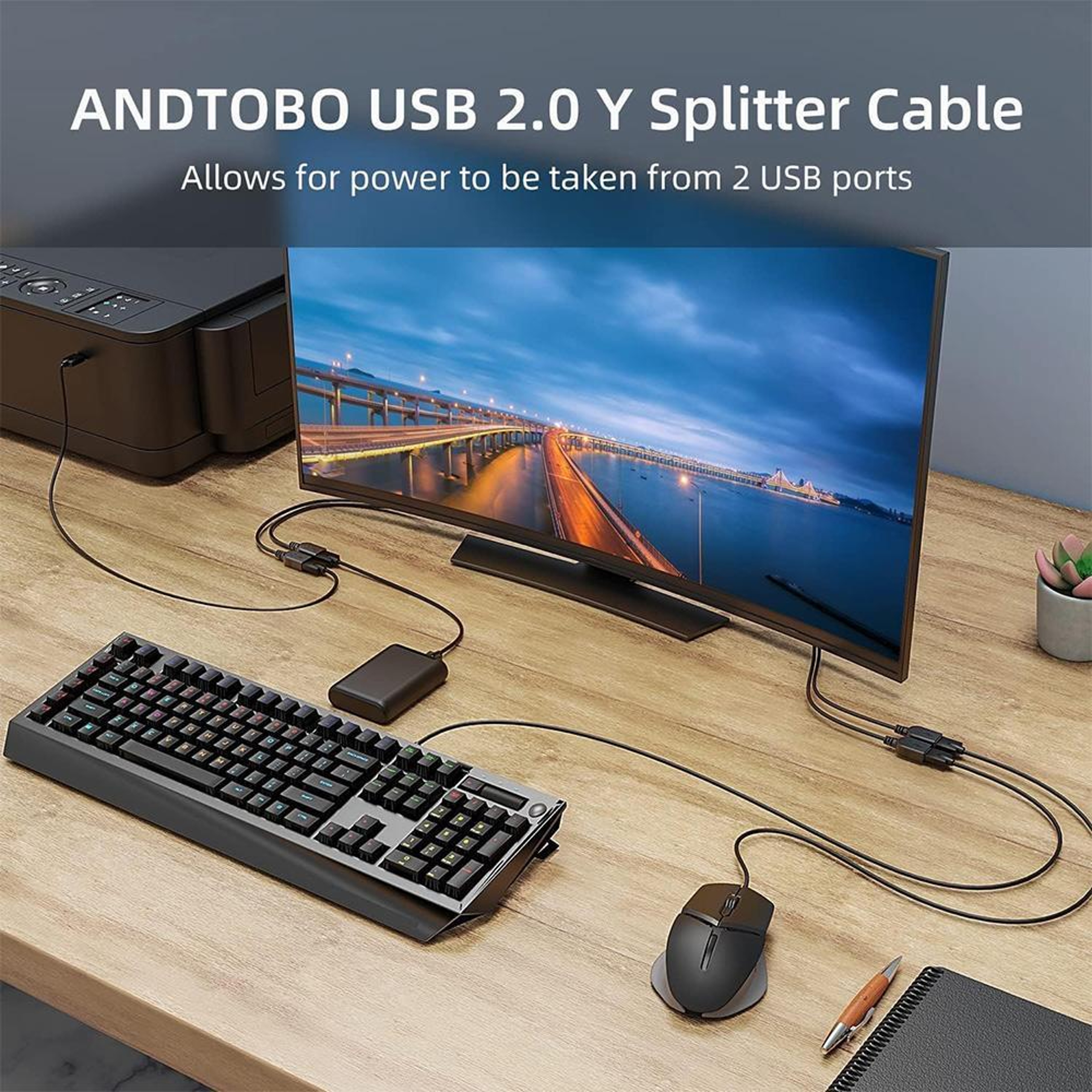 USB 2.0 Power & Data Splitter Cable with Dual On/Off Switches USB Y Extension Hub Adapter – view 5