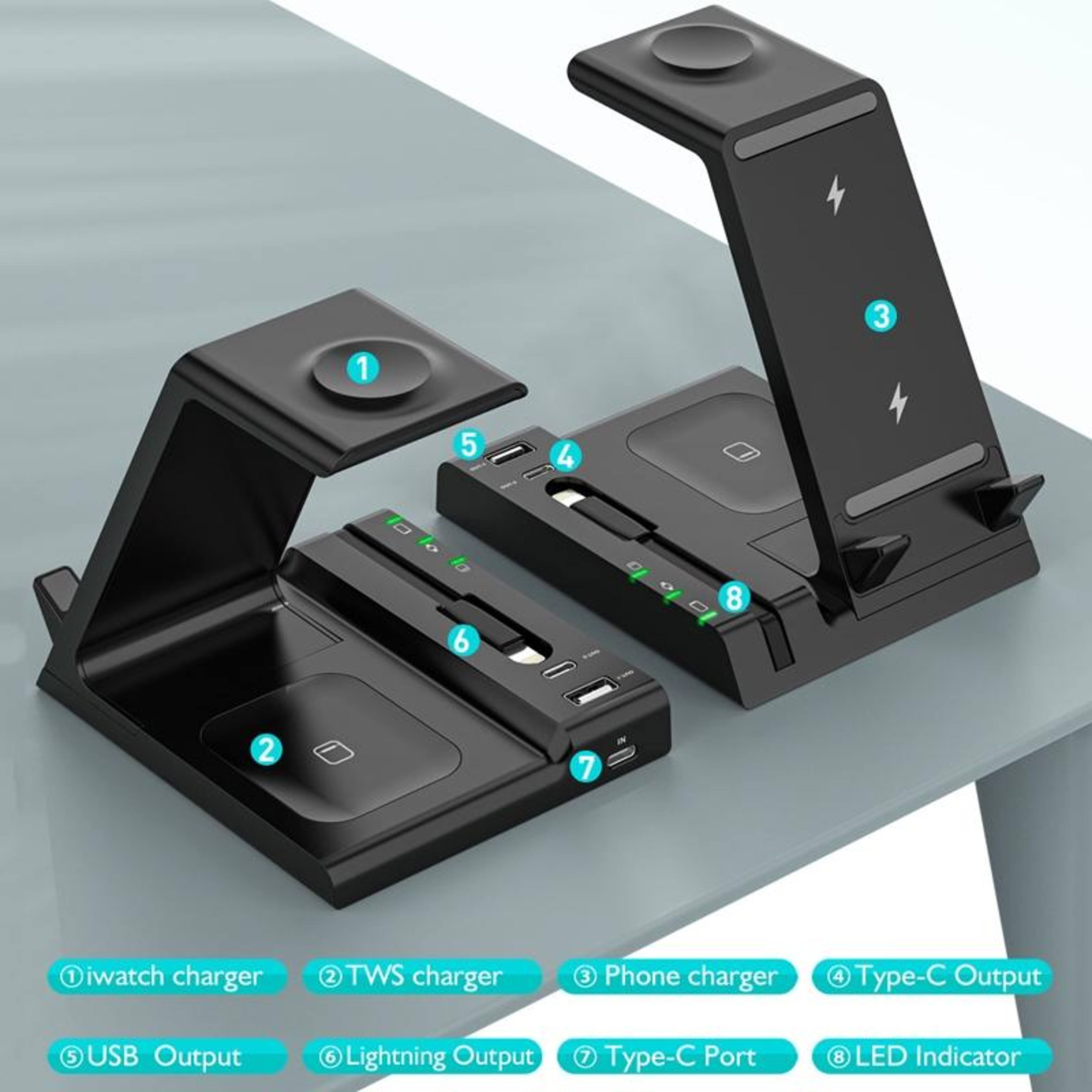 Z252 6-in-1 Wireless Charging Station Dock for Phone, Watch & Earbuds with Fast Charging – view 8
