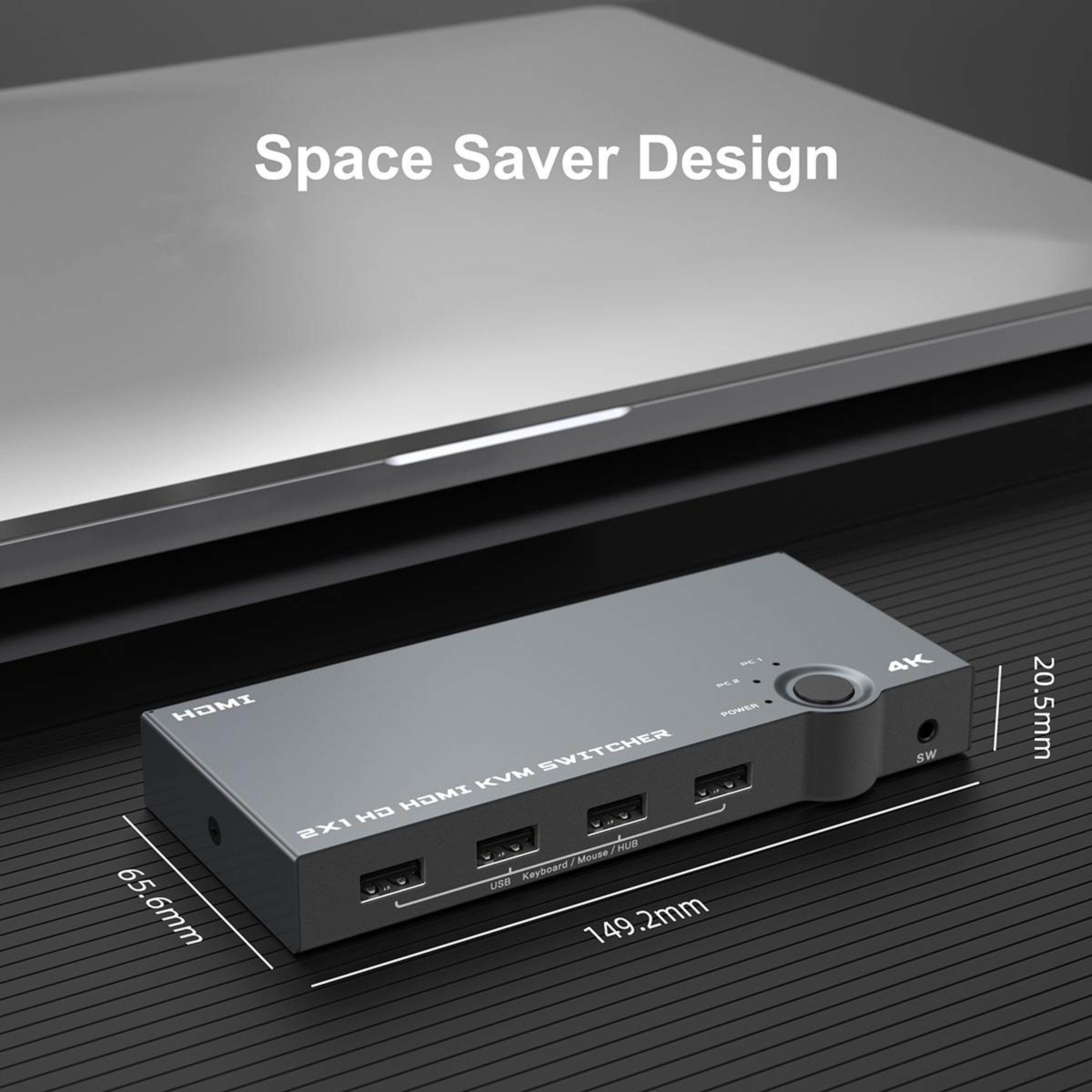 4K 60Hz KVM HDMI Switch for 2 PCs with USB Sharing and One-Touch Control – view 4